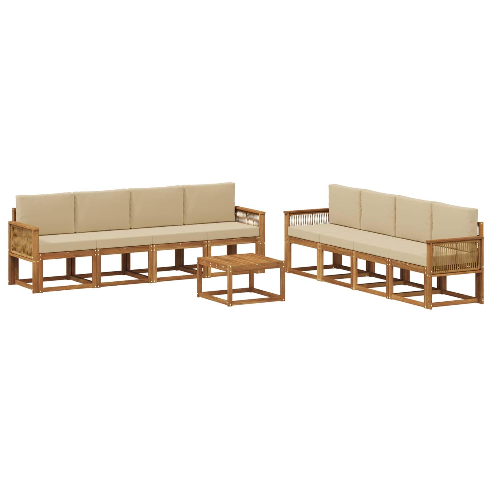 Udendørs sofagruppe i akacietræ - 9 dele, naturlig/beige, modulær