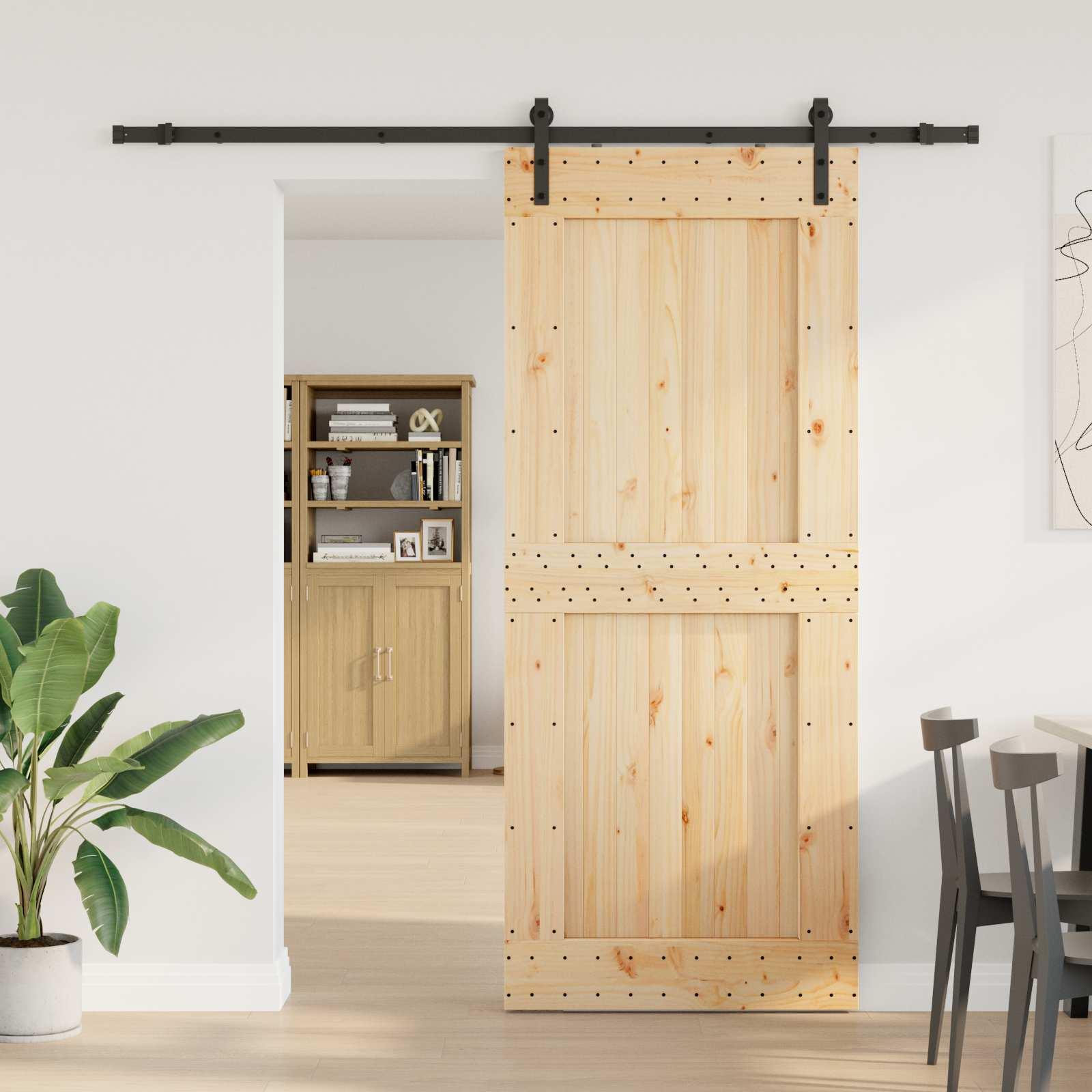 Skydedør NARVIK i fyrretræ - natur/sort 95 x 210 cm (skinne 213,5 cm)