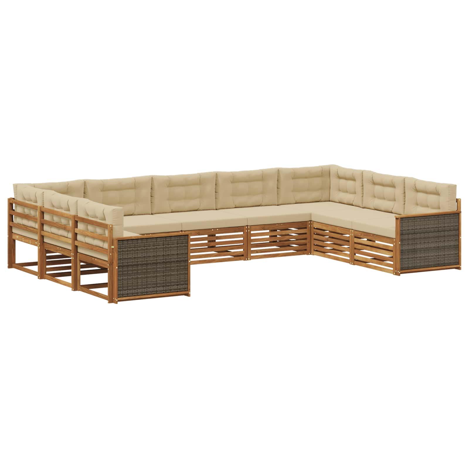 Udendørs sofagruppe 9 stk Naturlig og Beige Massivt Akacietræ