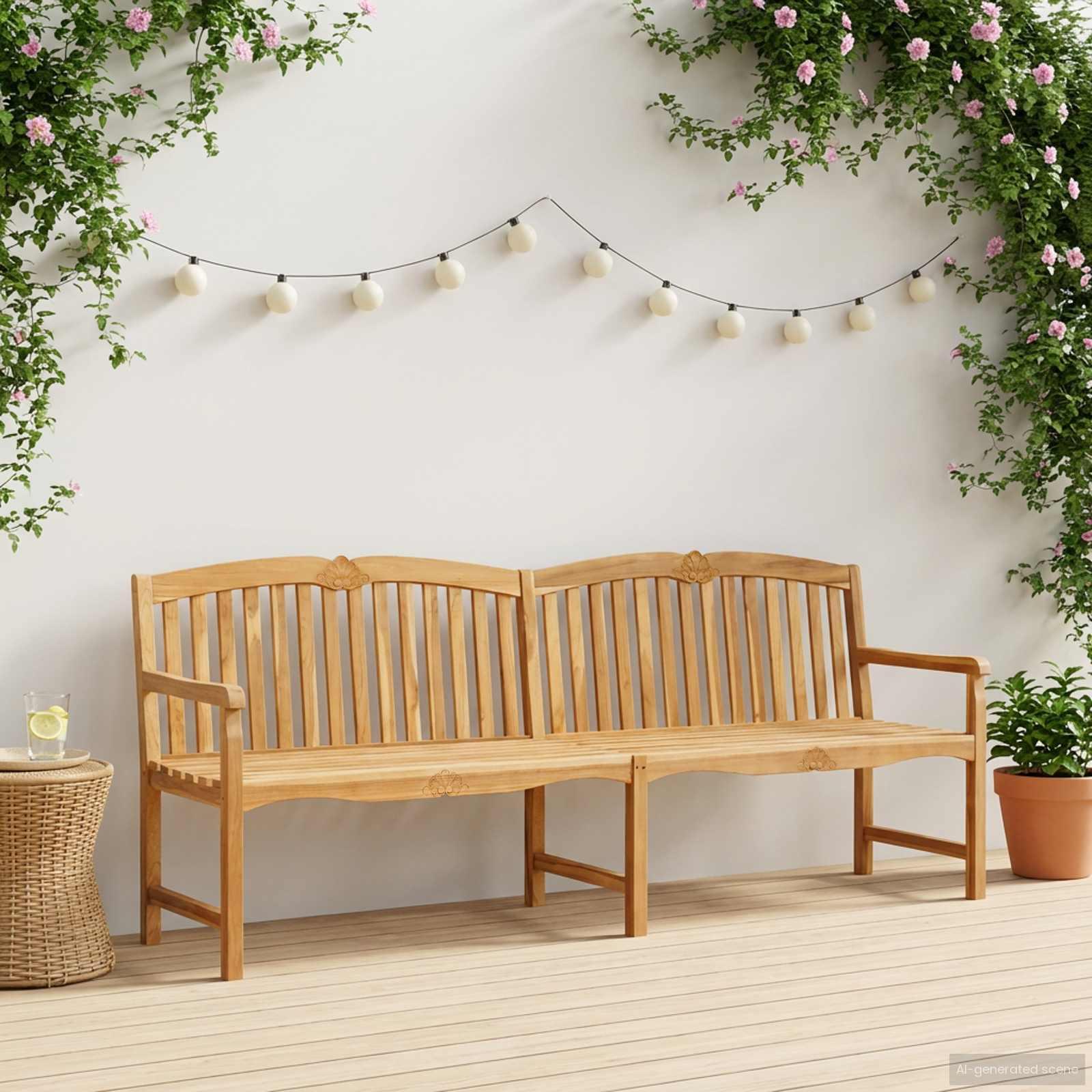Håndskåret Rosenbænk Naturfarvet 228 x 61 x 94,5 cm