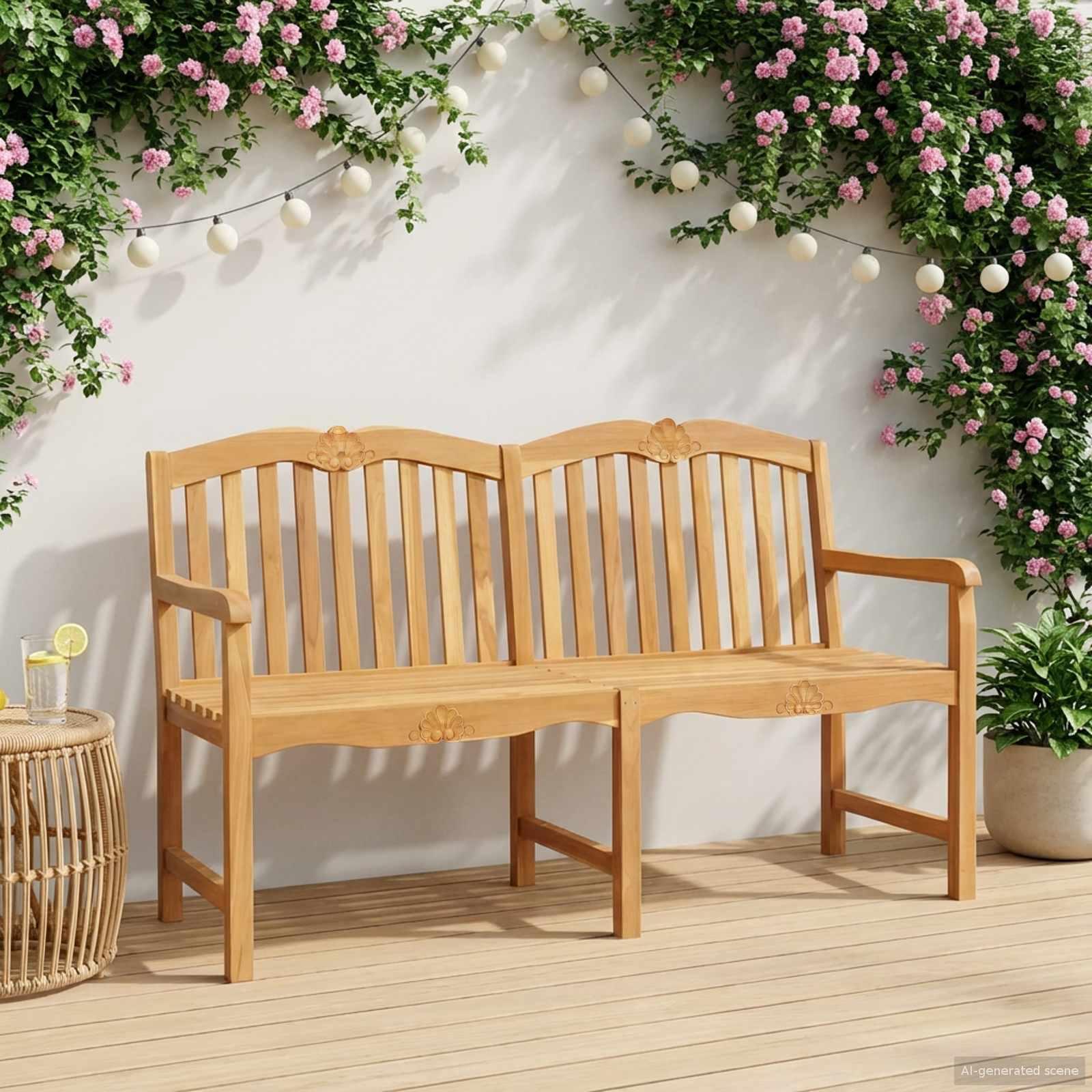 Håndskåret Rosenbænk Naturfarvet 150 x 60,5 x 95 cm