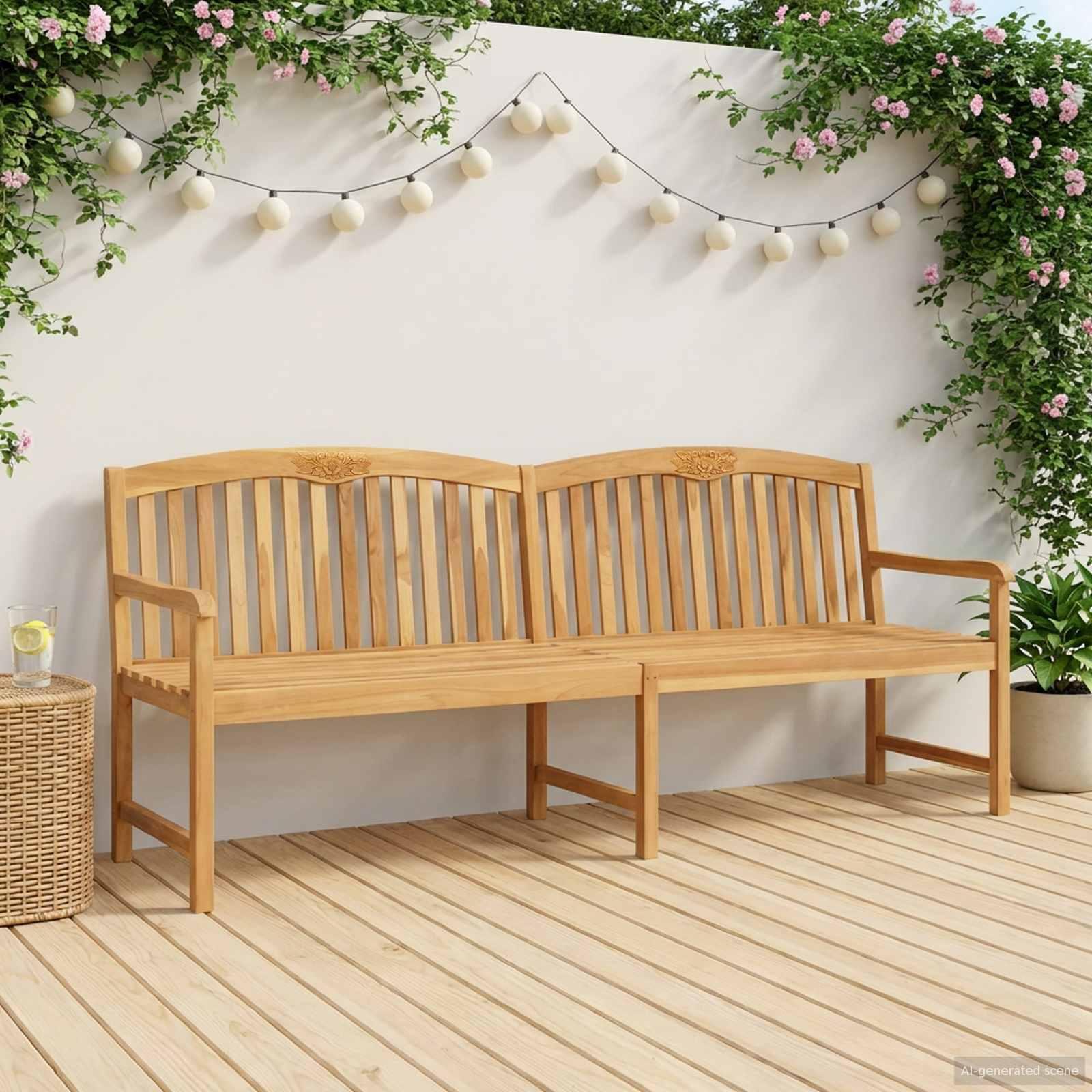 Håndskåret Rosenbænk Naturfarvet 228 x 60 x 90 cm