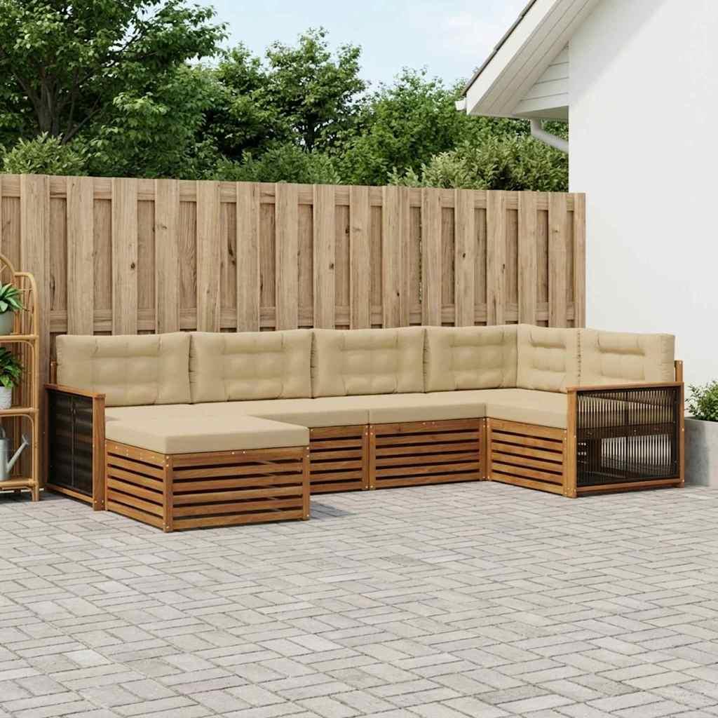 UdendÃ¸rs sofagruppe i akacietrÃ¦ med puder, 6 dele - naturlig/beige