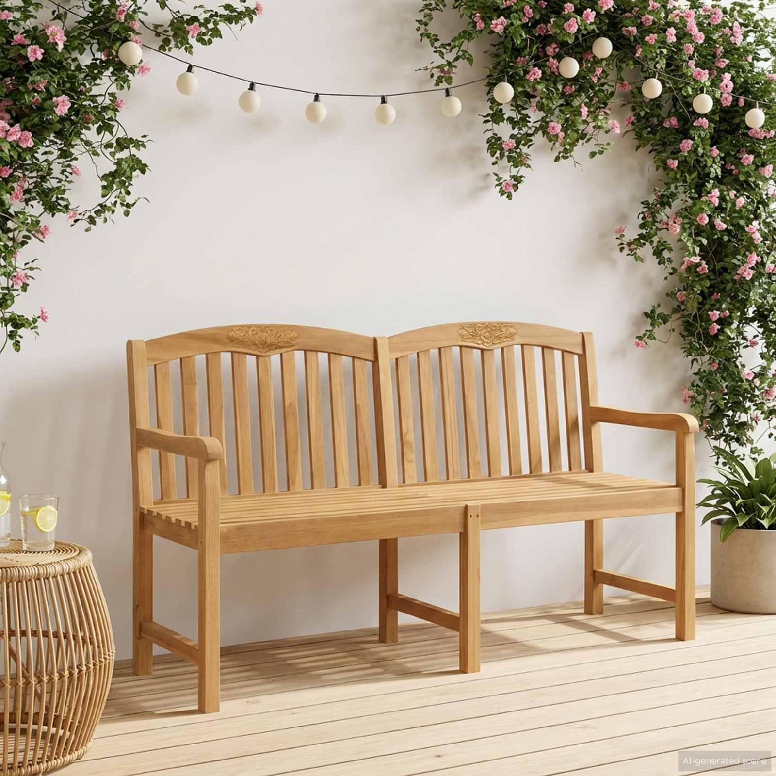 Håndskåret Rosenbænk Naturfarvet 179,5 x 61 x 90 cm