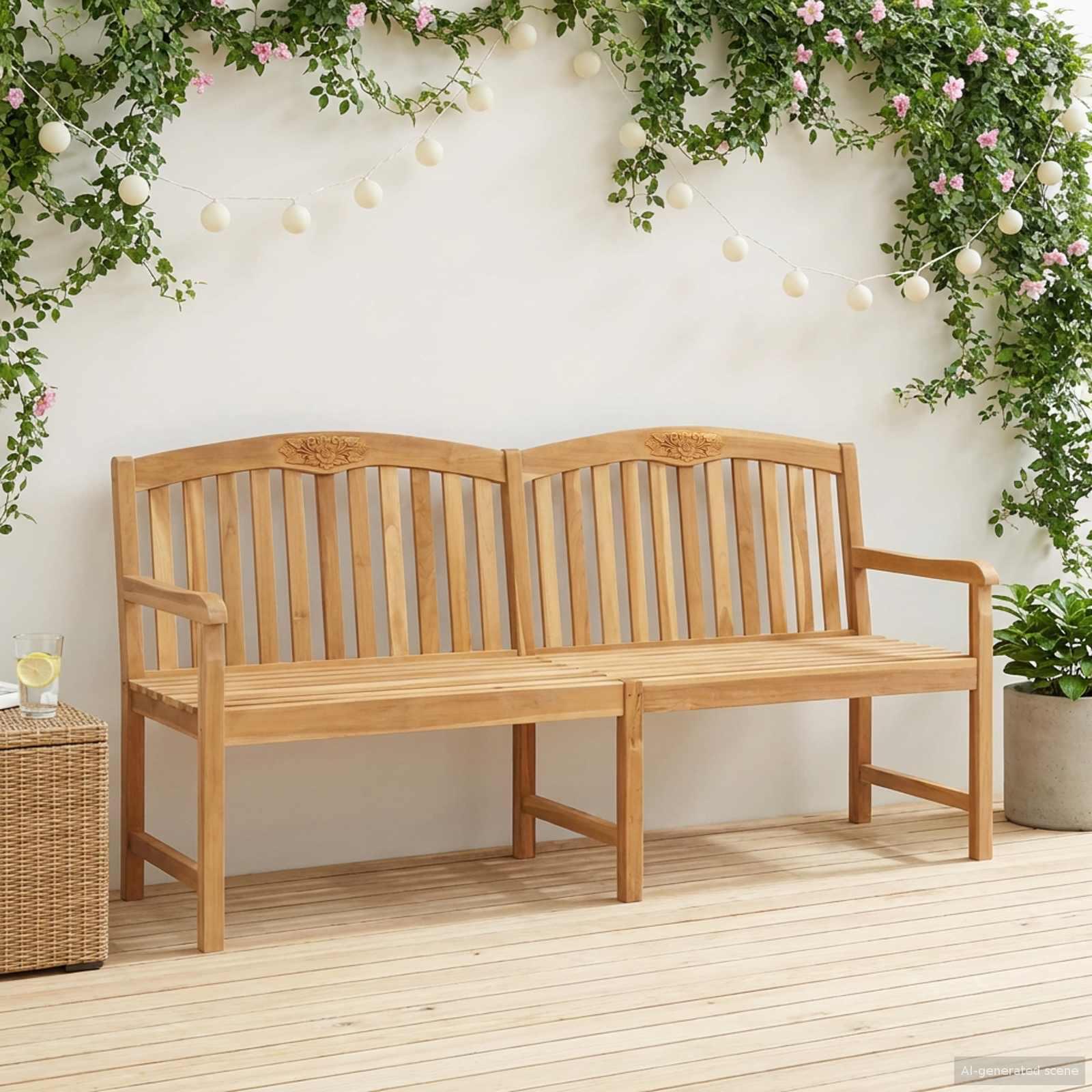 Håndskåret Rosenbænk Naturfarvet 150 x 60 x 90 cm