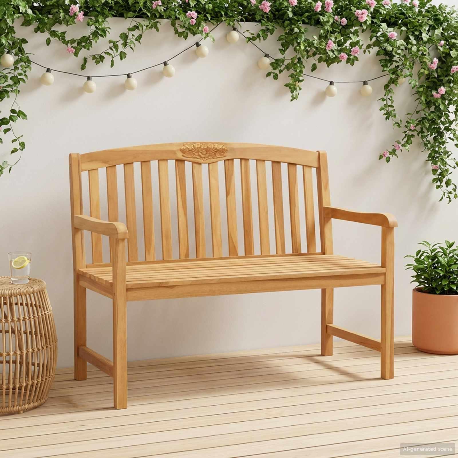 Håndskåret Rosenbænk Naturfarvet 114 x 60,5 x 95 cm