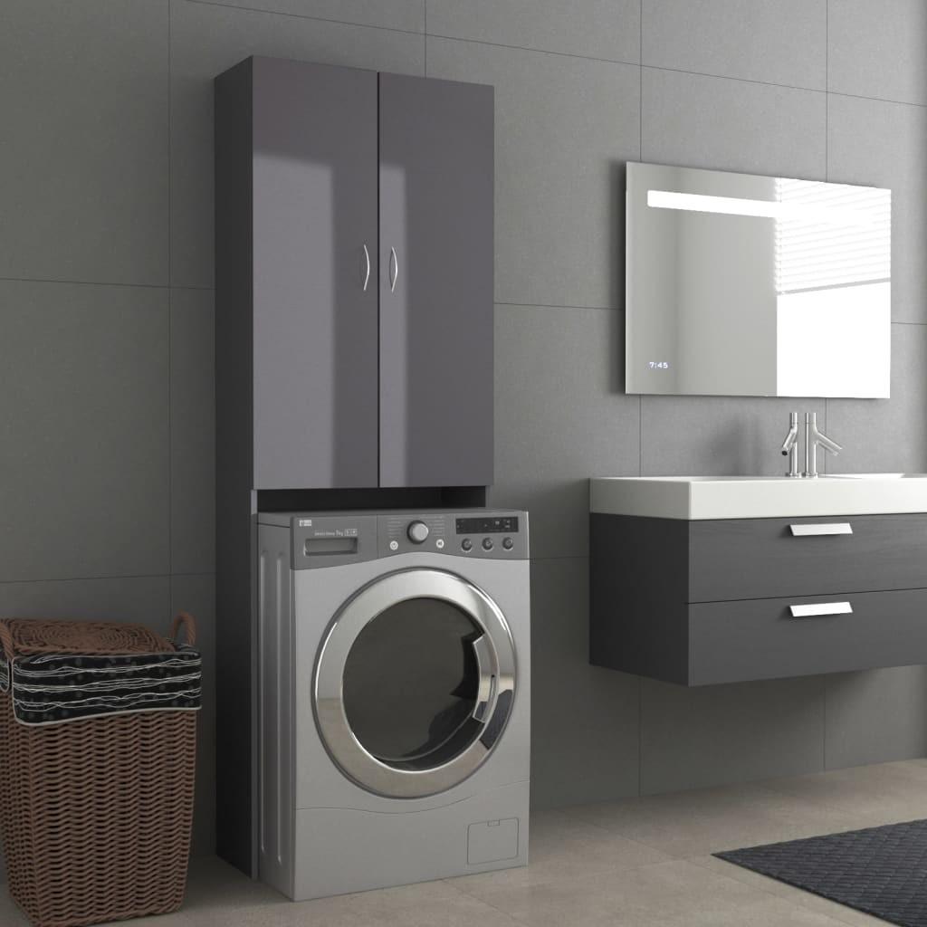 Vaskemaskineskab 64x25,5x190 cm grå højglans