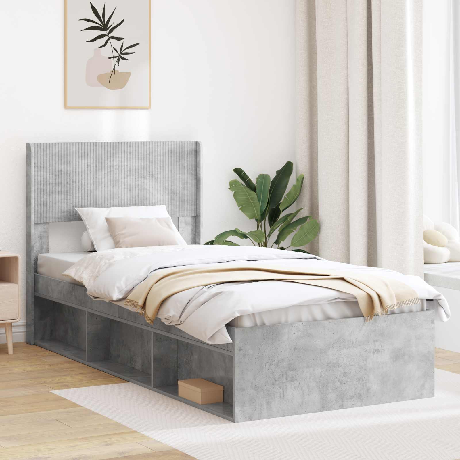 Sengestel med opbevaring og hovedgærde Betongrå 75 x 190 cm