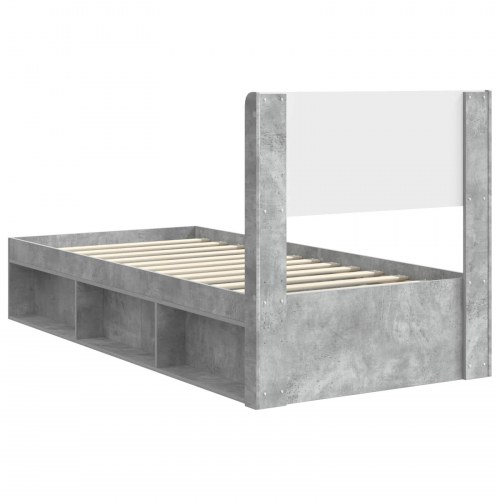 Sengestel med opbevaring og hovedgærde - betongrå 75 x 190 cm