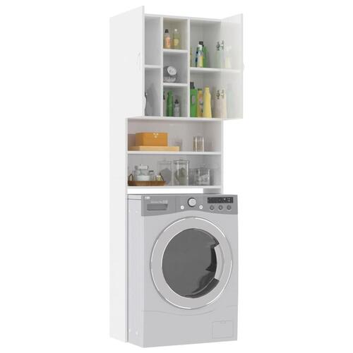 Vaskemaskineskab 64x25,5x190 cm hvid højglans