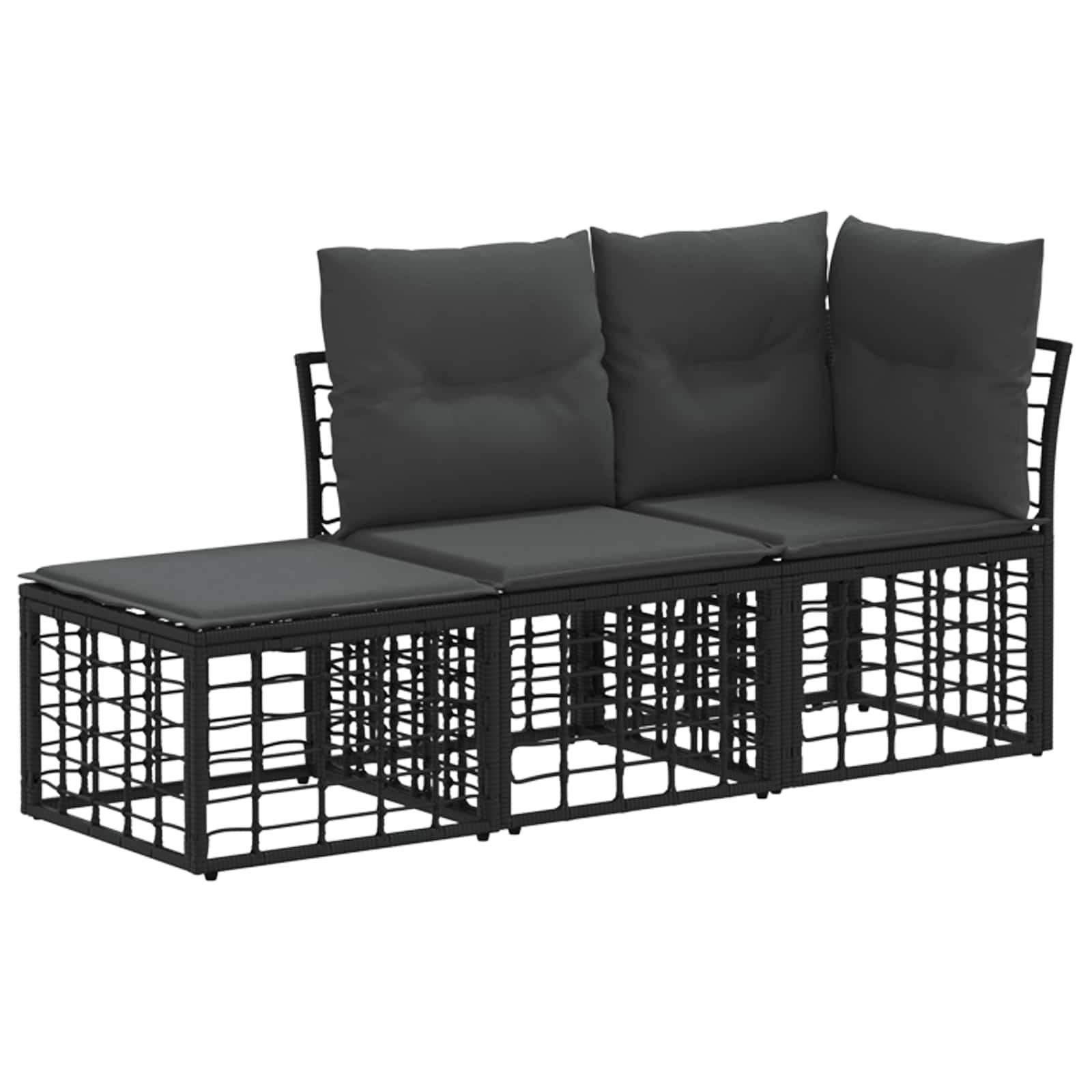 Udendørs sofagruppe i polyrattan med puder - 3 dele, sort