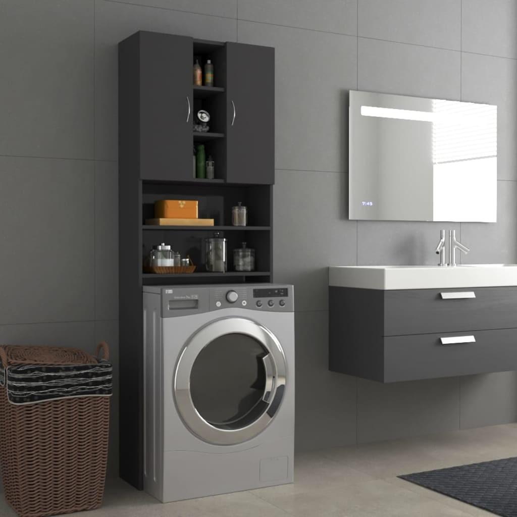 Vaskemaskineskab 64x25,5x190 cm grå højglans