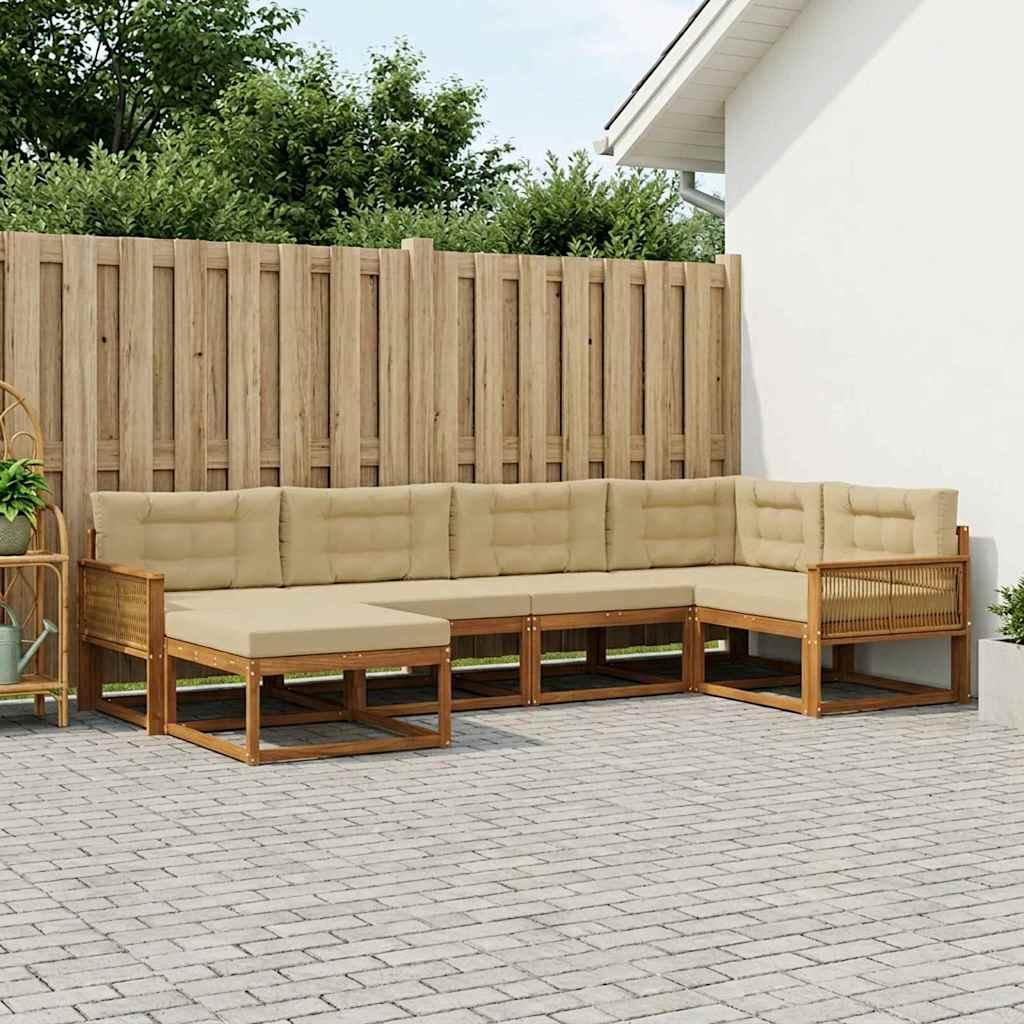 Udendørs Sofagruppe 6 Dele Massivt Akacietræ - Naturlig og beige / Kaffereb