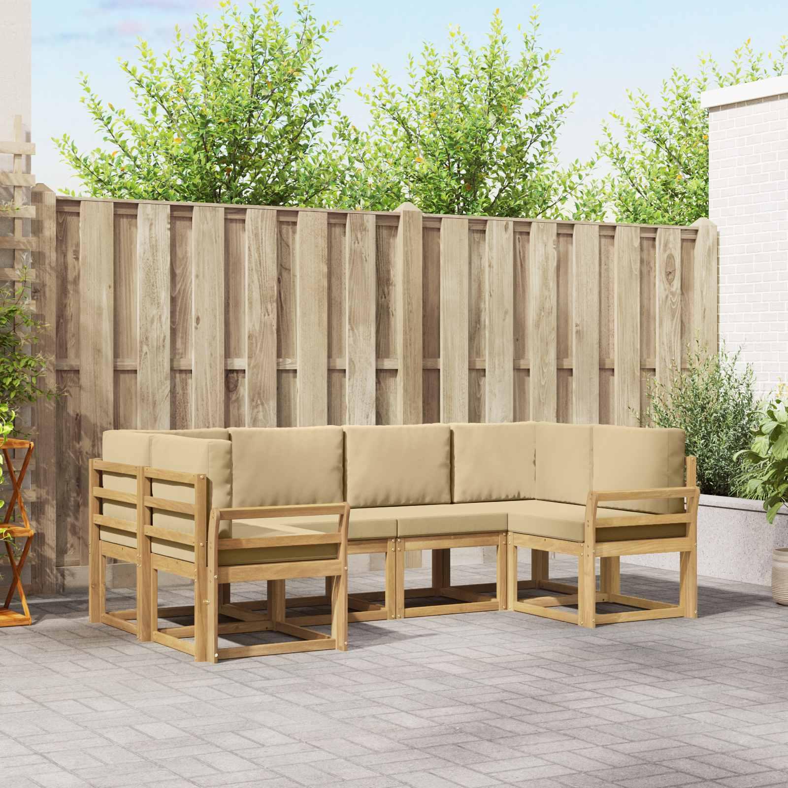 Udendørs modulsofa 6-delt med puder - hvid og beige, akacietræ