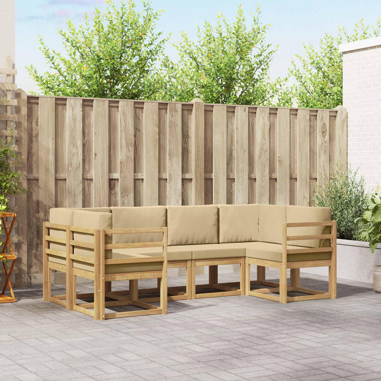 Udendørs modulsofa 6-delt med puder - hvid og beige