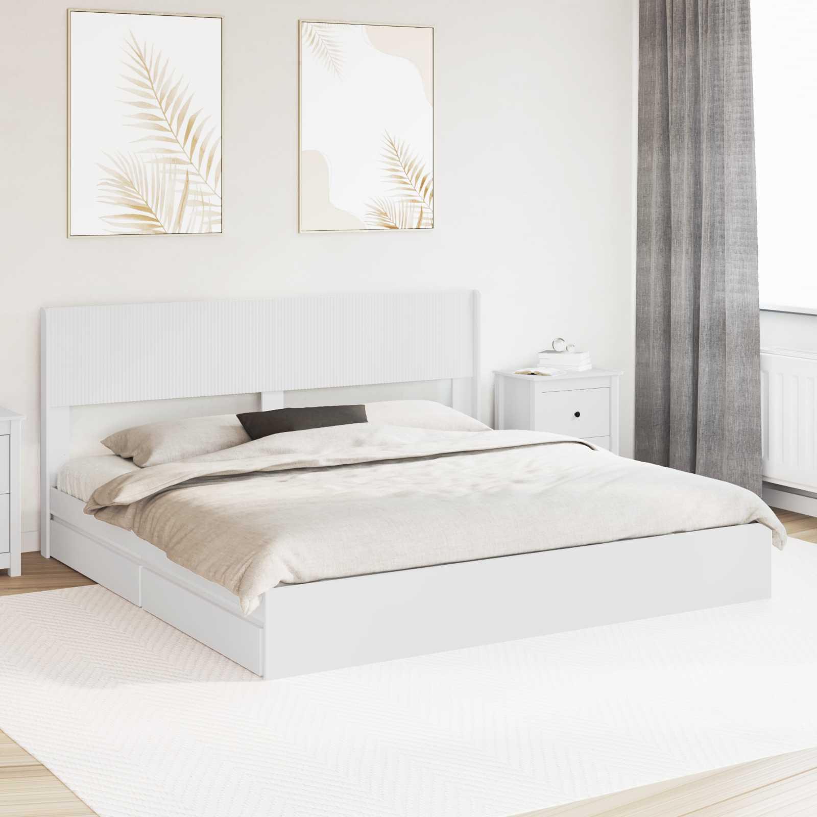 Sengestel med opbevaring og hovedgærde Hvid 180 x 200 cm