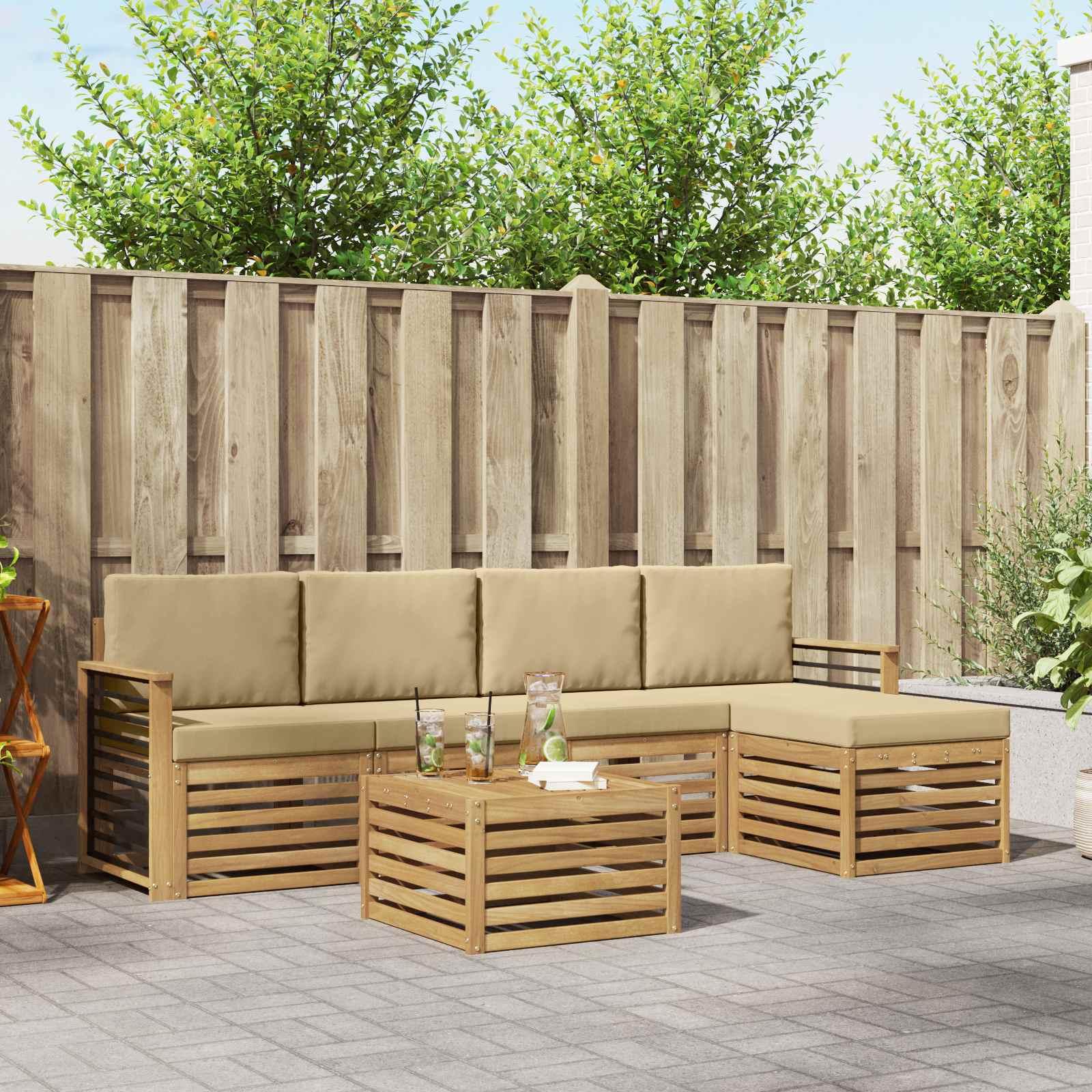 Udendørs sofagruppe med pude 6 stk Hvid og Beige Polyester