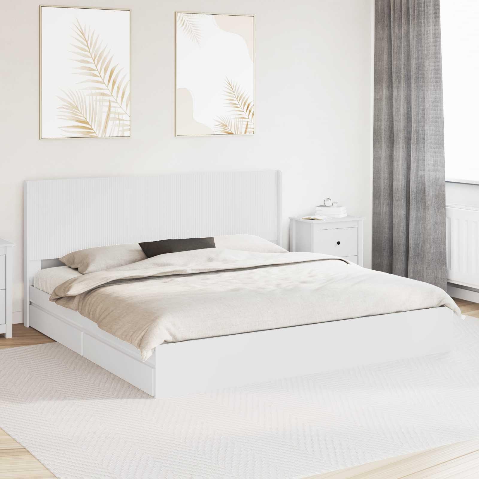 Sengestel med opbevaring og hovedgærde Hvid 180 x 200 cm