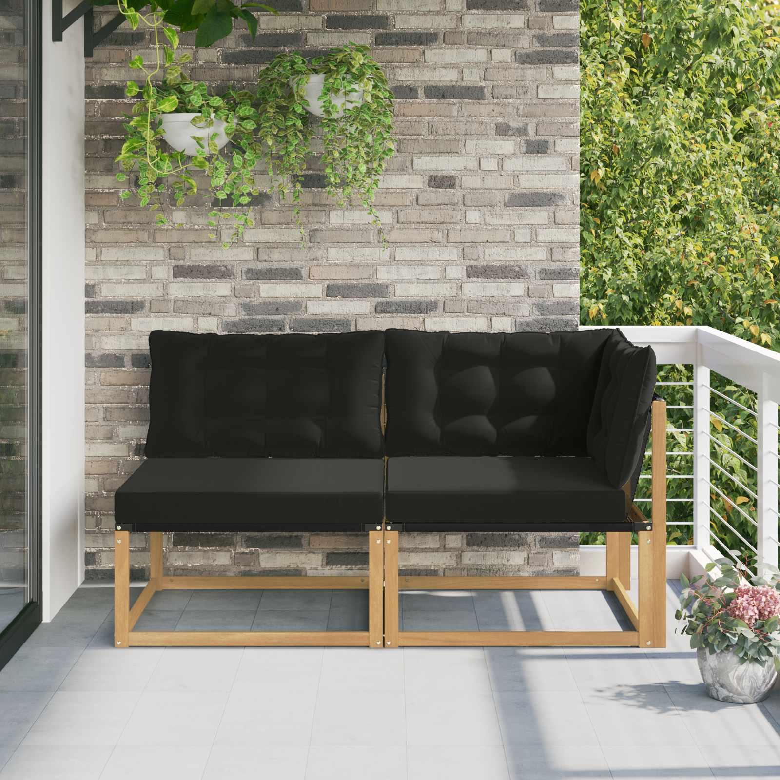 Sektionel loungesofa i akacietræ med puder - hvid, 162,5 × 83 × 73 cm
