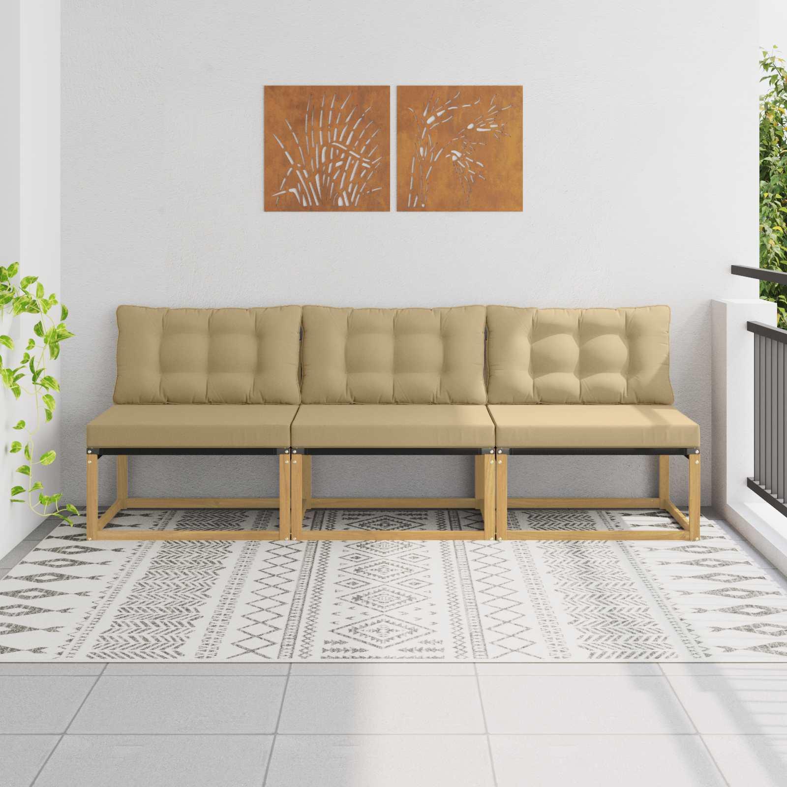Udendørs Mellem Sofa Massiv akacietræ og Textilene Hvid