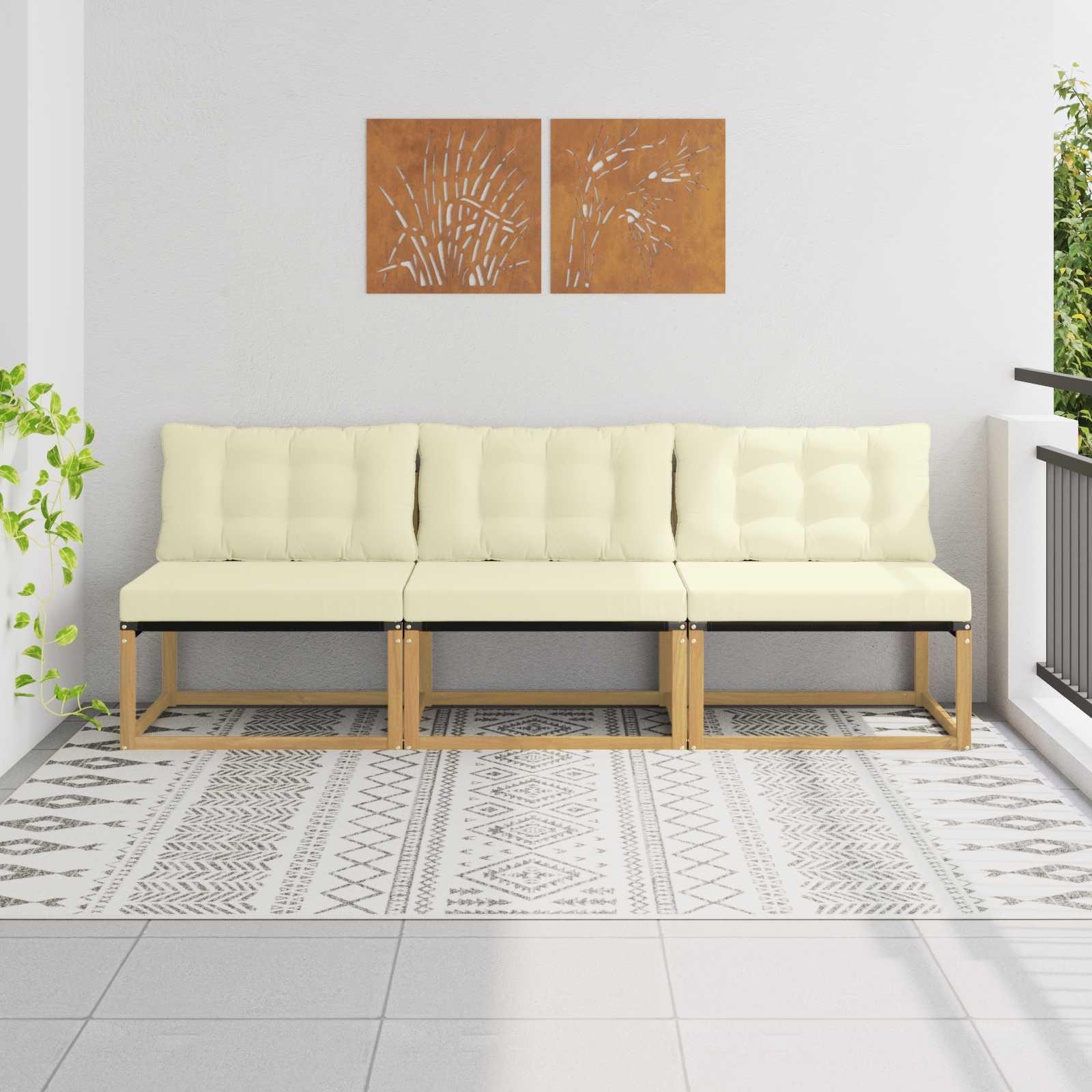 Udendørs Mellem Sofa Massiv akacietræ og Textilene Hvid
