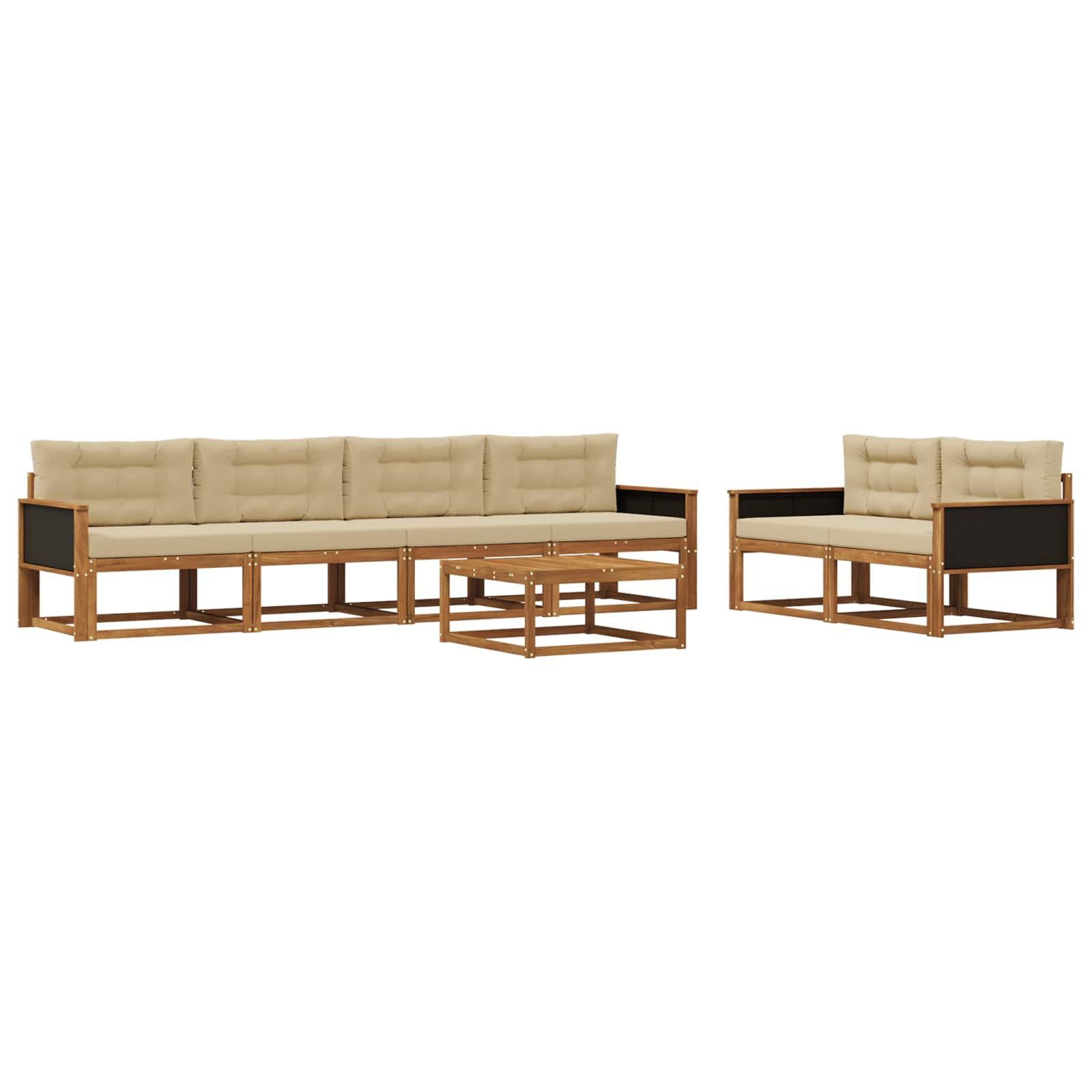 Udendørs sofagruppe i akacietræ - 7 dele, naturlig/beige, modulopbygget
