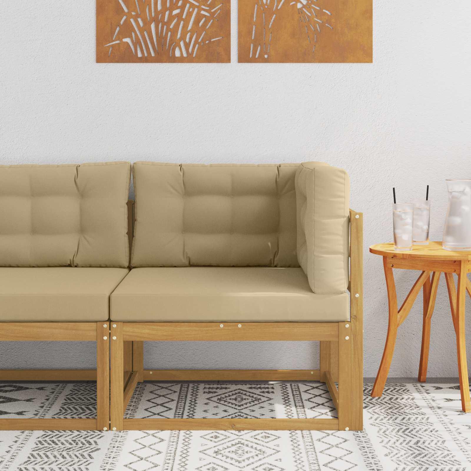 Udendørs hjørnesofa i massivt akacietræ - hvid ramme, beige puder