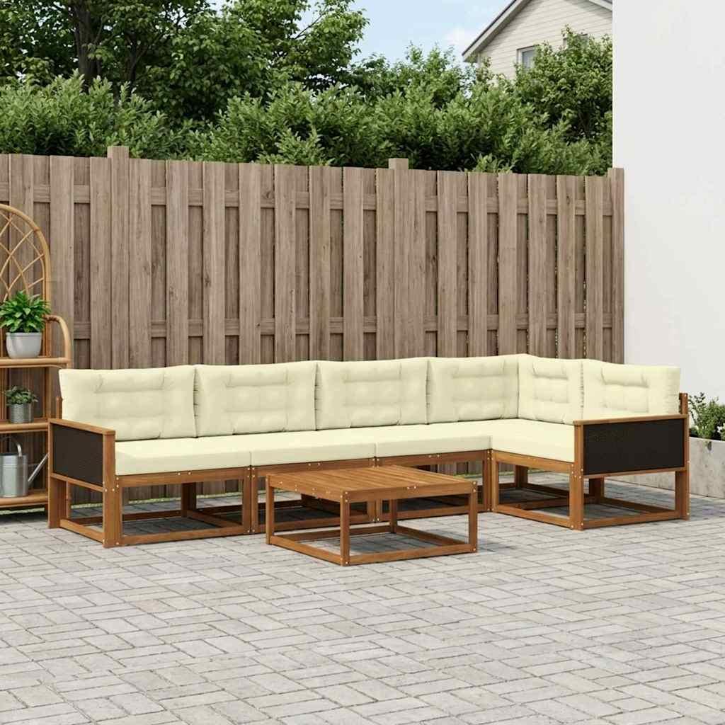 Udendørs Sofagruppe Med Pude 6 Dele - Natur og cremefarvet / Sort rattan