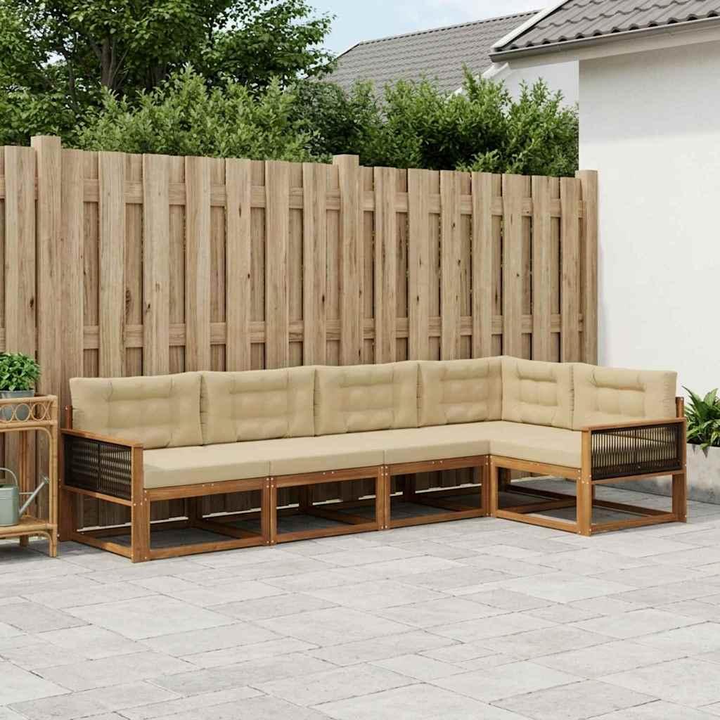 Udendørs modulær sofagruppe i akacietræ - 5-pers. Naturlig/Beige