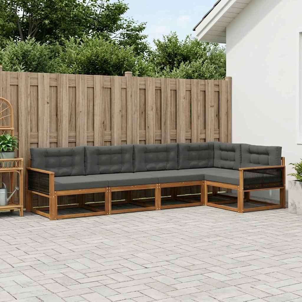 Udendørs sofagruppe i akacietræ - 5-personers modulsofa, naturlig/antracit