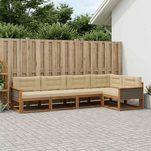 Udendørs sofagruppe med pude 5 stk Naturlig og Beige