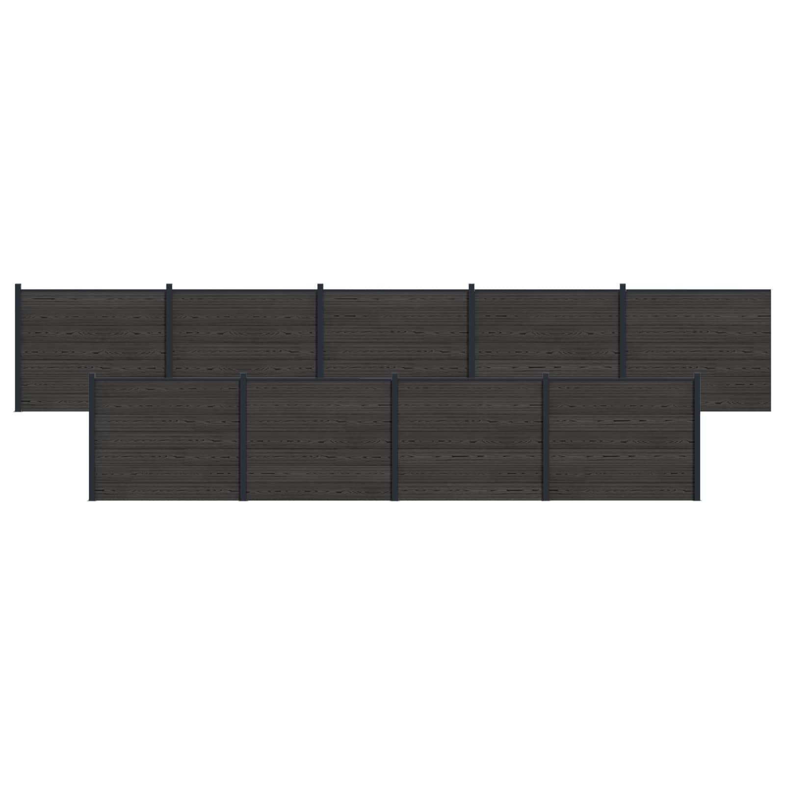 Hegnspanel 9 stk WPC og Aluminium Sort