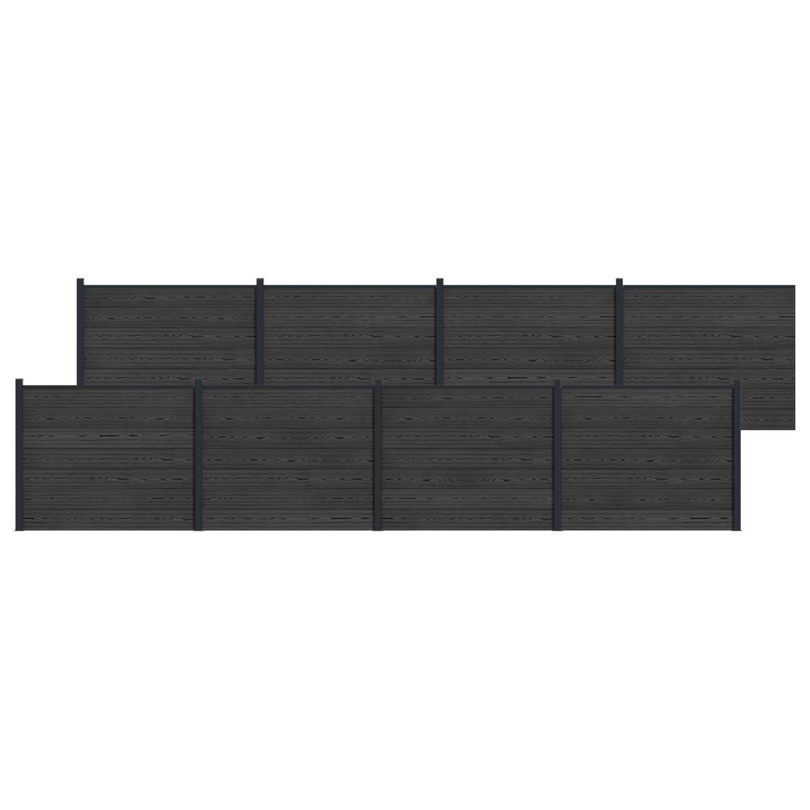 Hegnspanel 8 stk WPC og Aluminium Sort