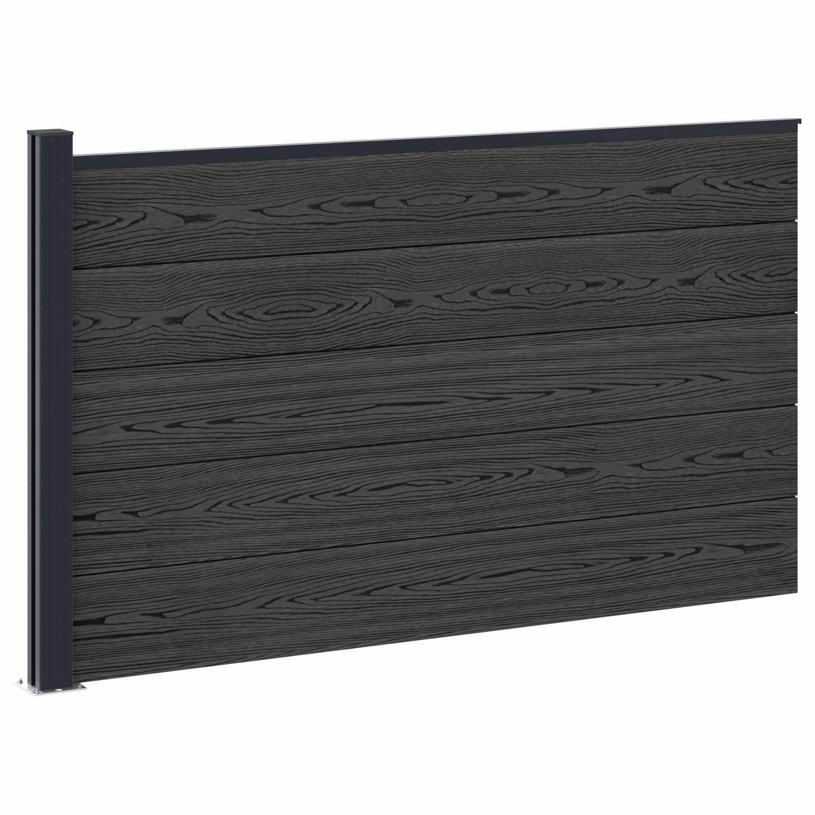 Hegnspanel i WPC og aluminium - sort 175 × 105 cm