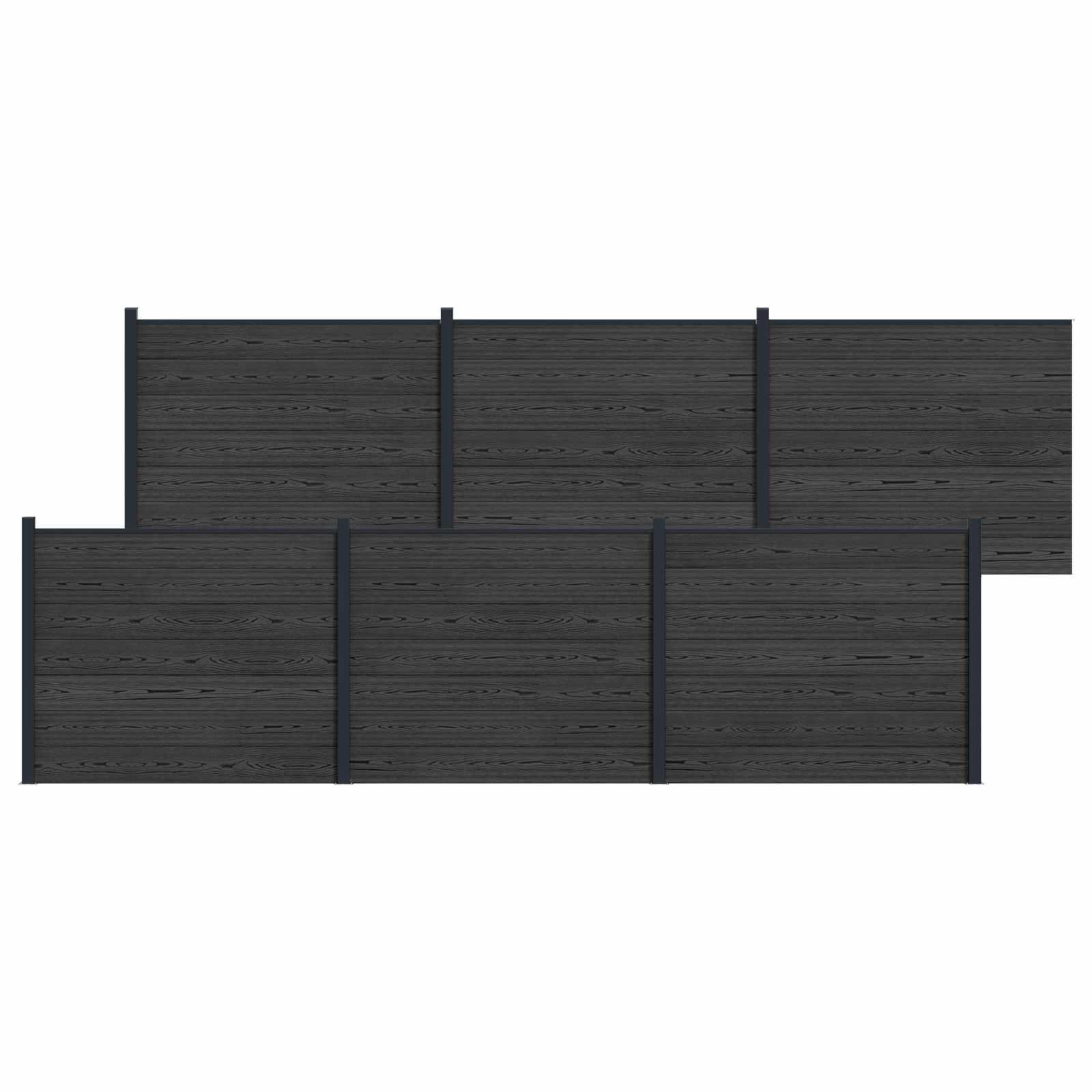 Hegnspanel 6 stk WPC og Aluminium Sort