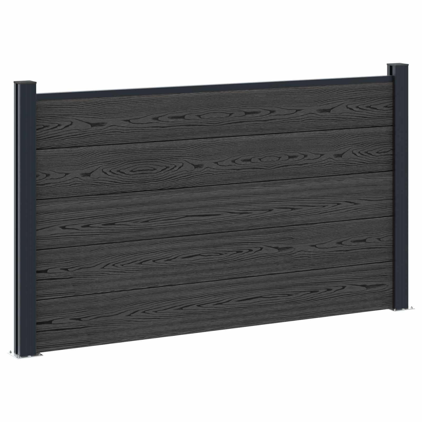Hegnspanel i WPC og aluminium - sort, 180 × 105 cm