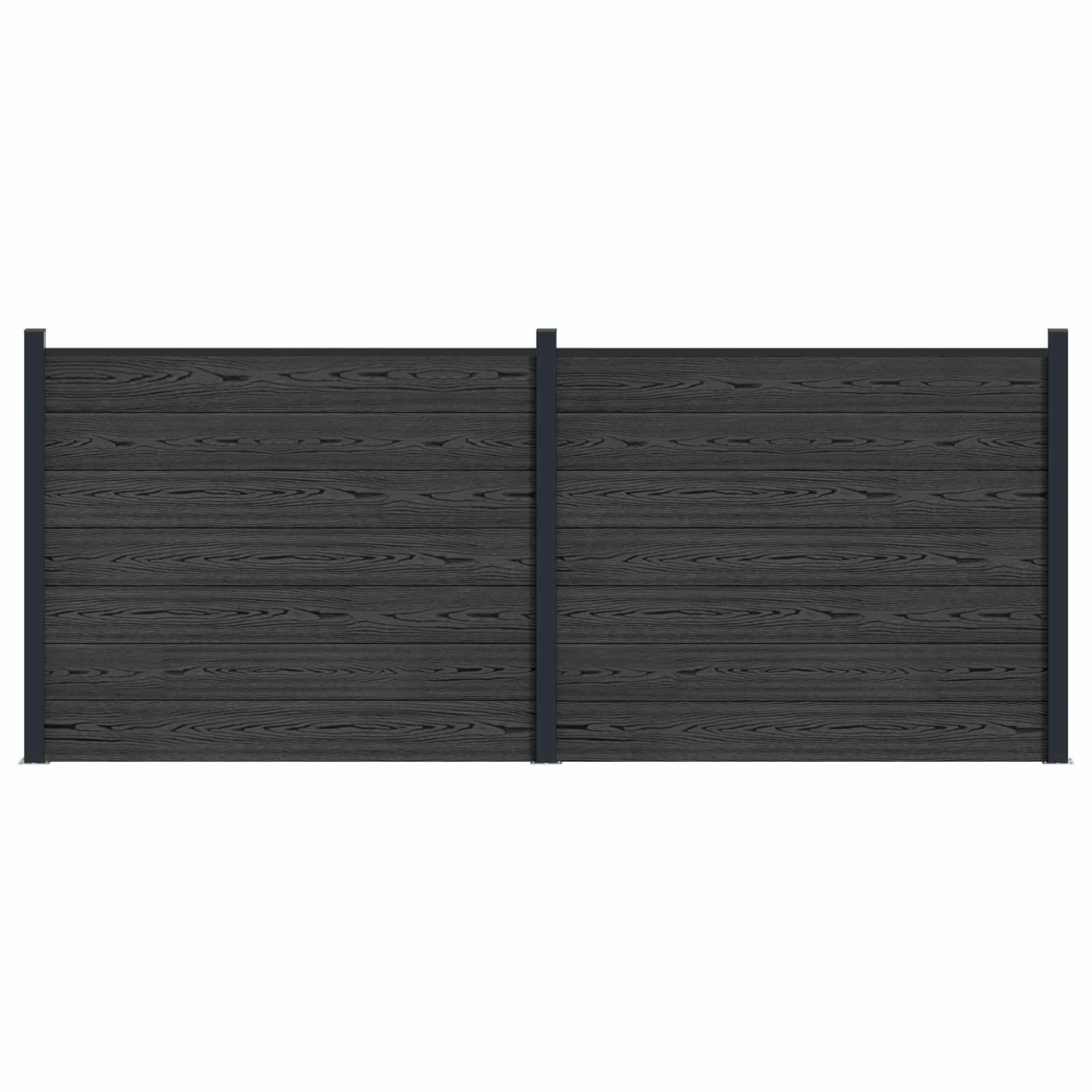 Hegnspanel 2 stk WPC og Aluminium Sort