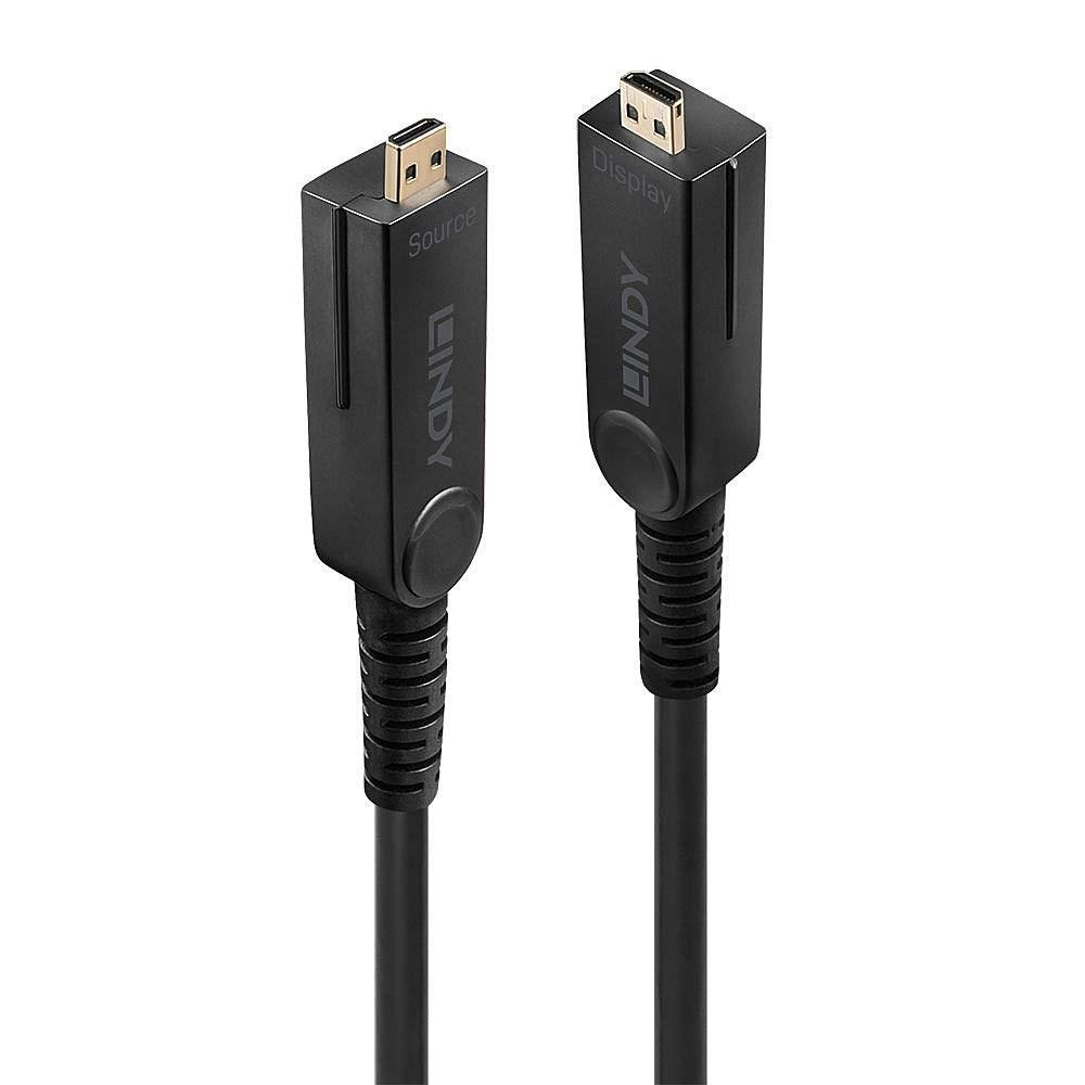 LINDY 50 m fiberoptisk hybrid Micro‑HDMI-kabel 18G - med aftagelige HDMI- og DVI-stik