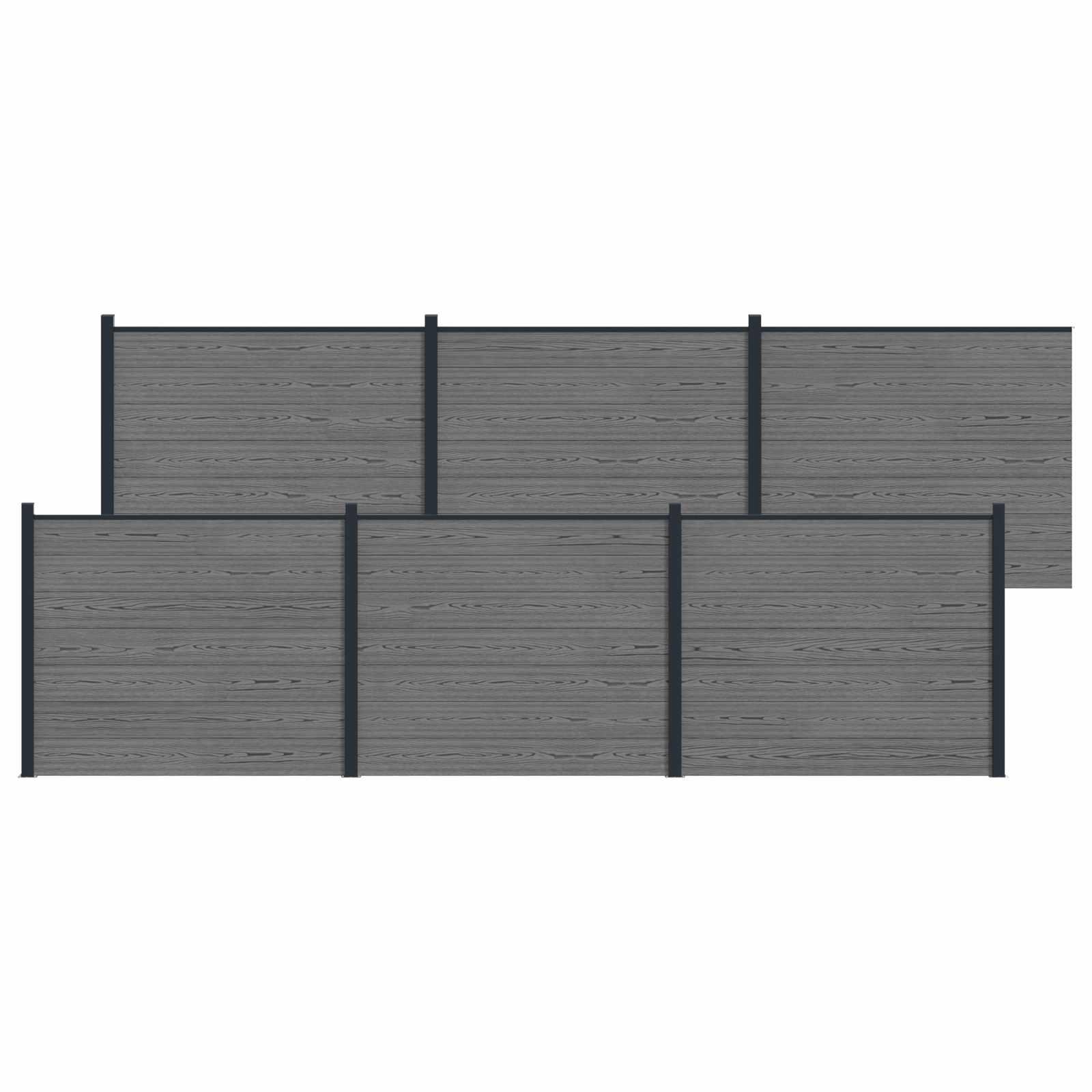 Hegnspanel 6 stk WPC og Aluminium Grå