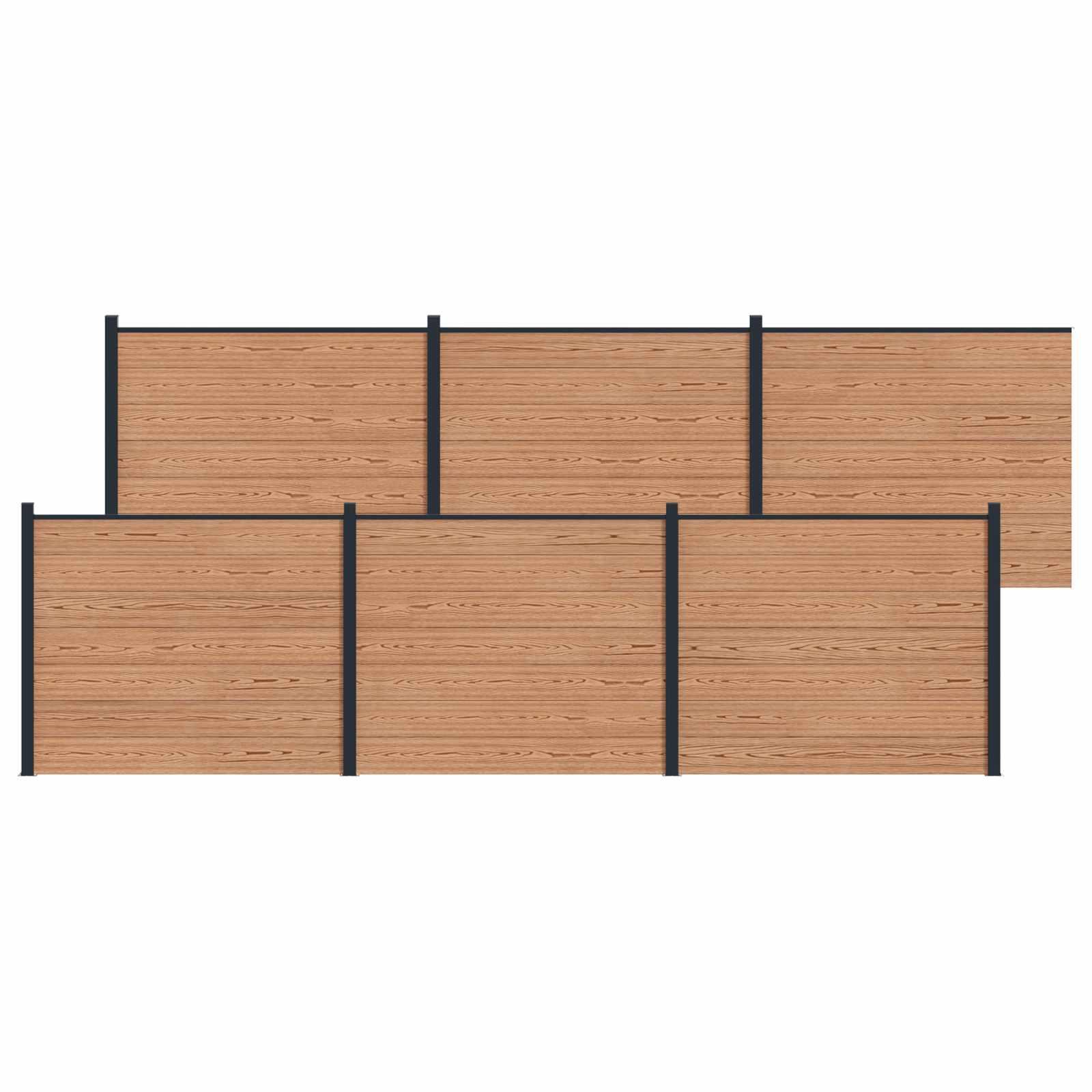 Hegnspanel 6 stk WPC og Aluminium Brun