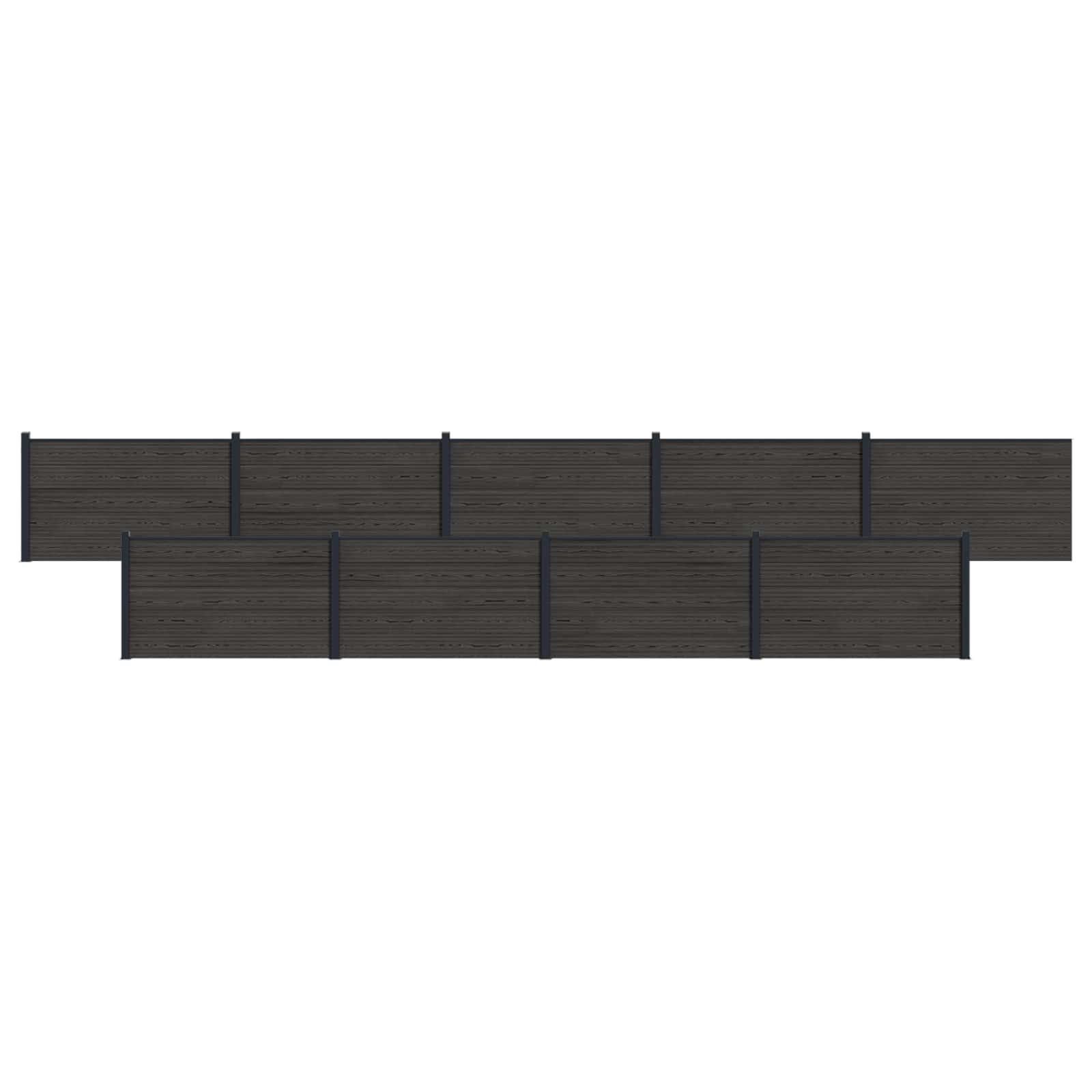 Hegnspanel 9 stk WPC og Aluminium Sort