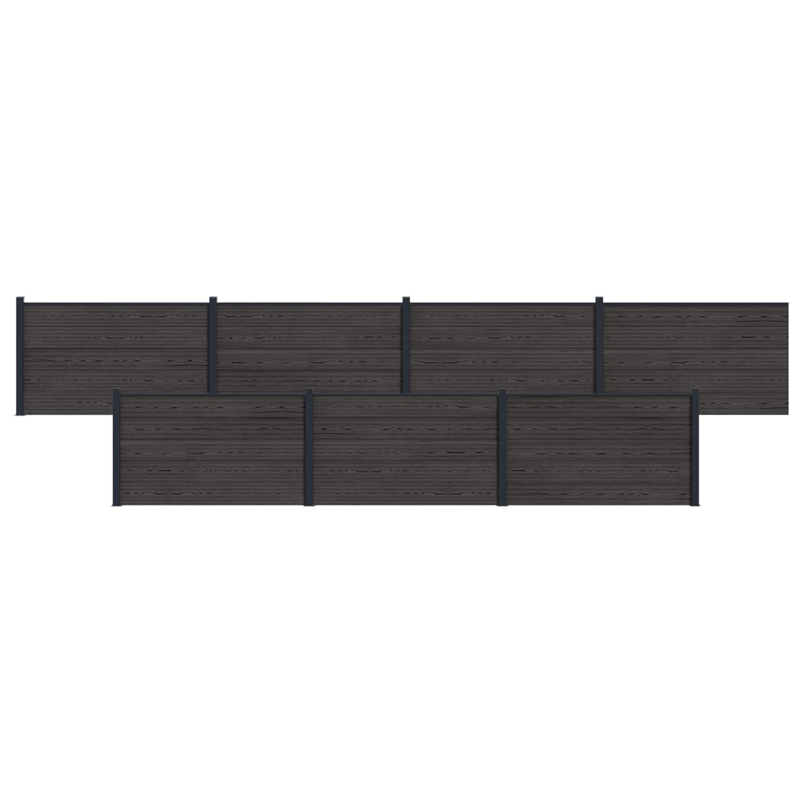 Hegnspanel 7 stk WPC og Aluminium Sort