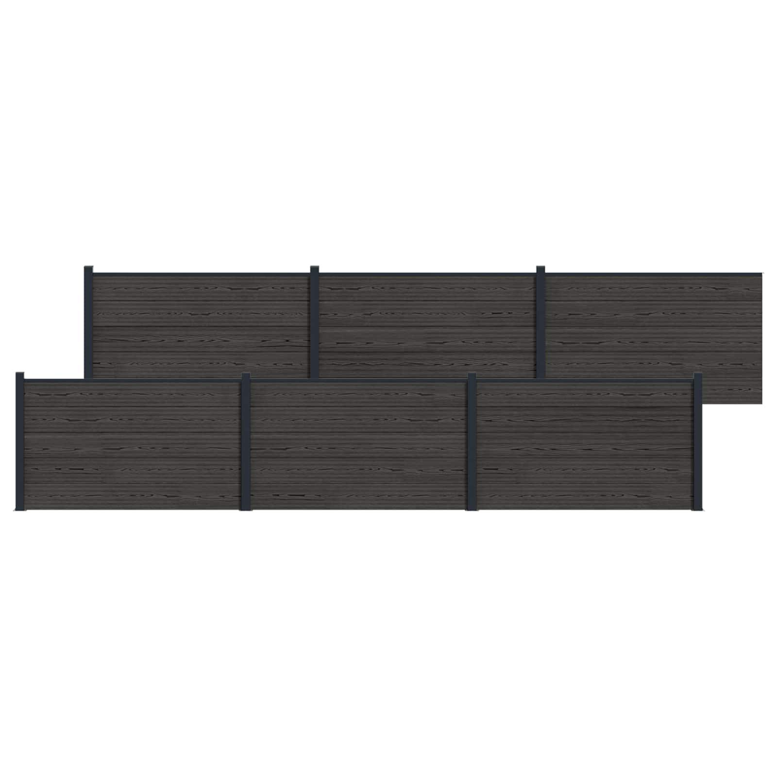 Hegnspanel 6 stk WPC og Aluminium Sort