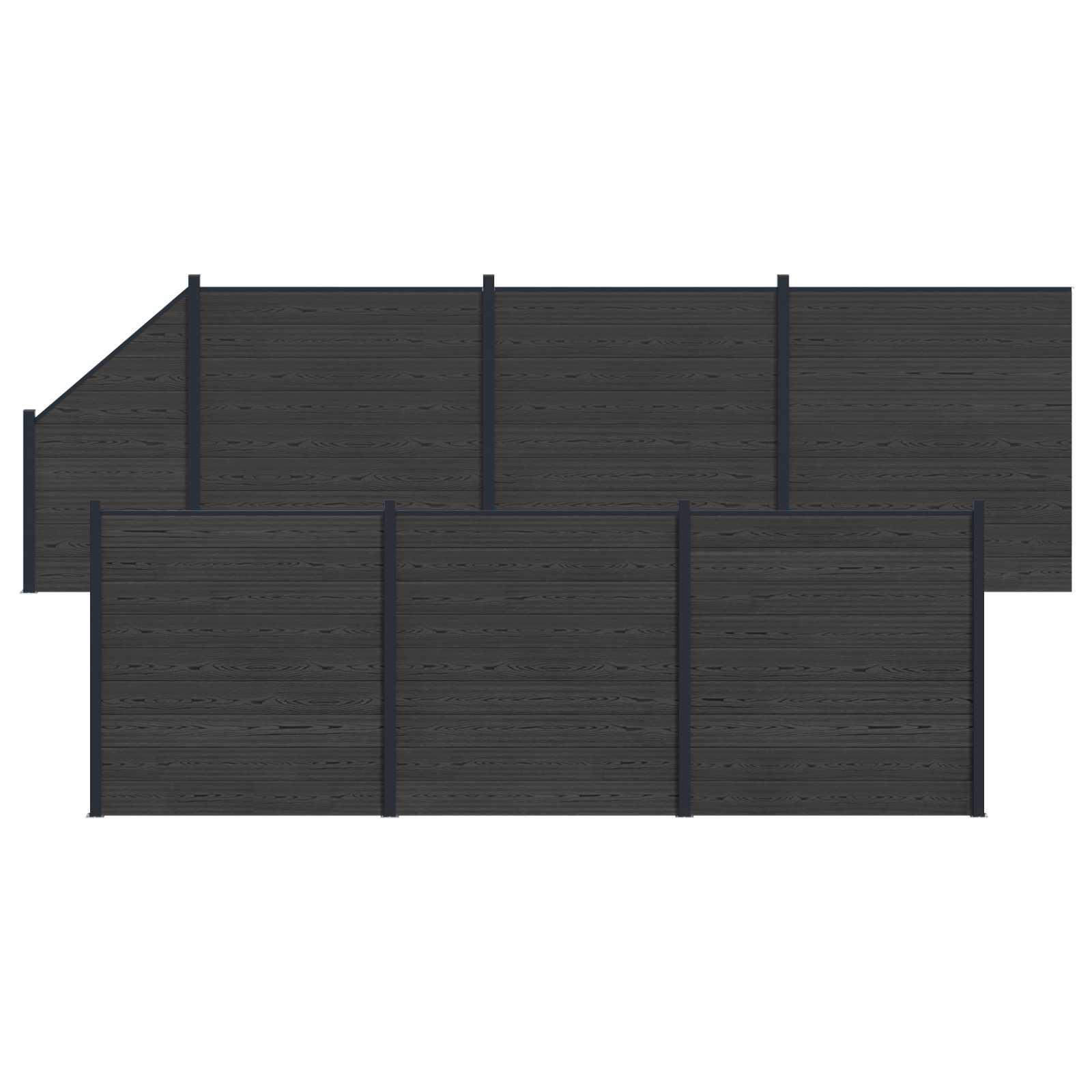 Hegnspanel 7 stk WPC og Aluminium Sort