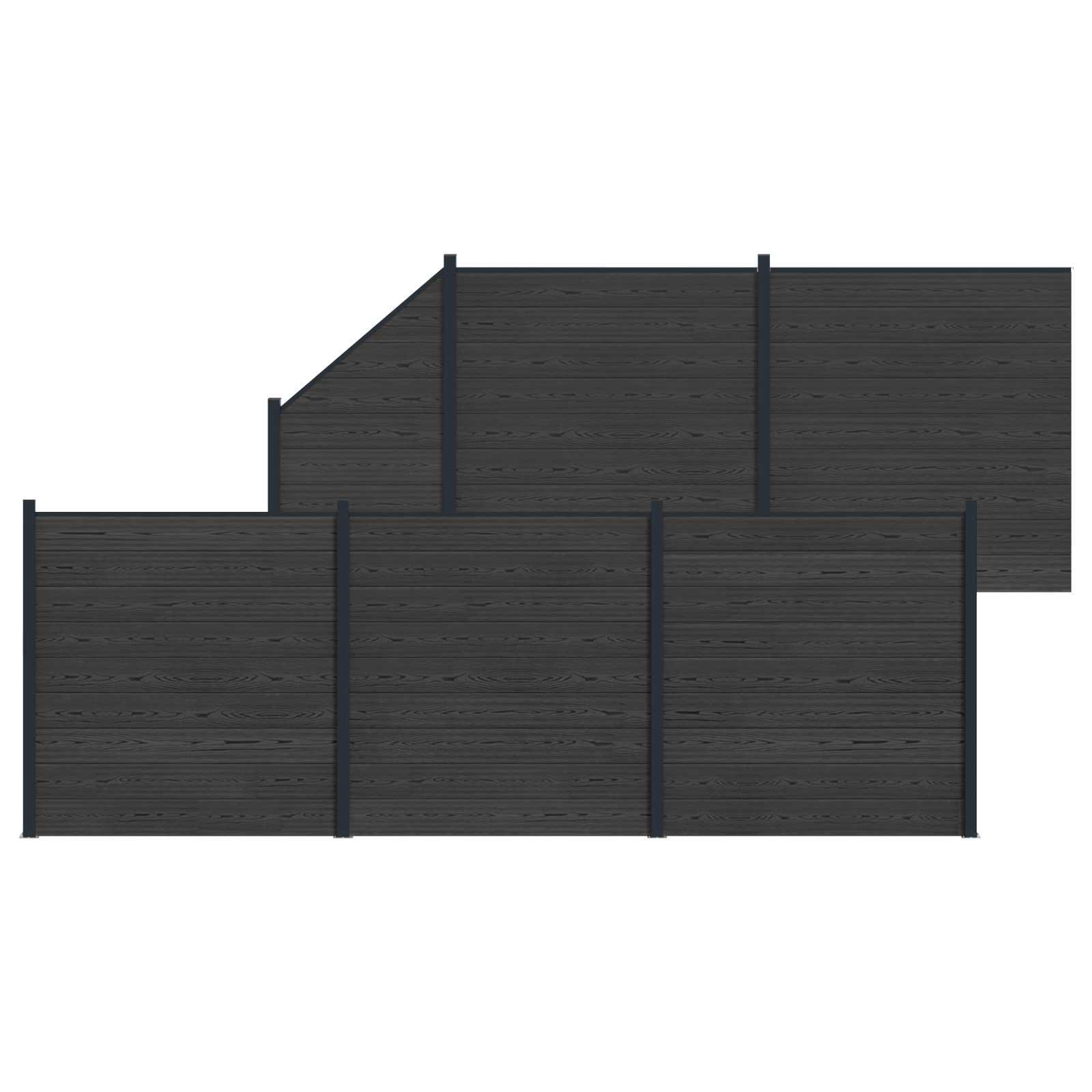 Hegnspanel 6 stk WPC og Aluminium Sort