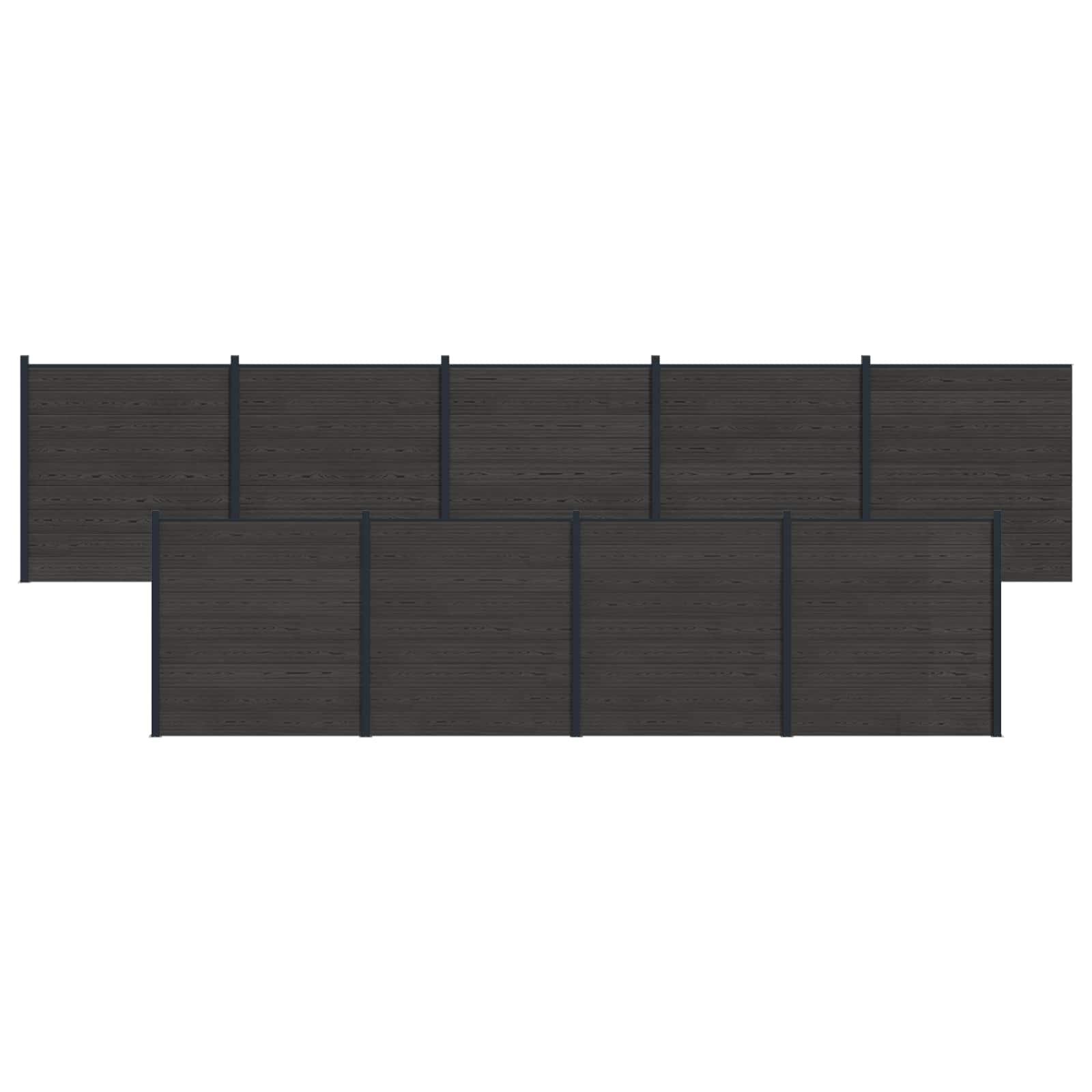 Hegnspanel 9 stk WPC og Aluminium Sort