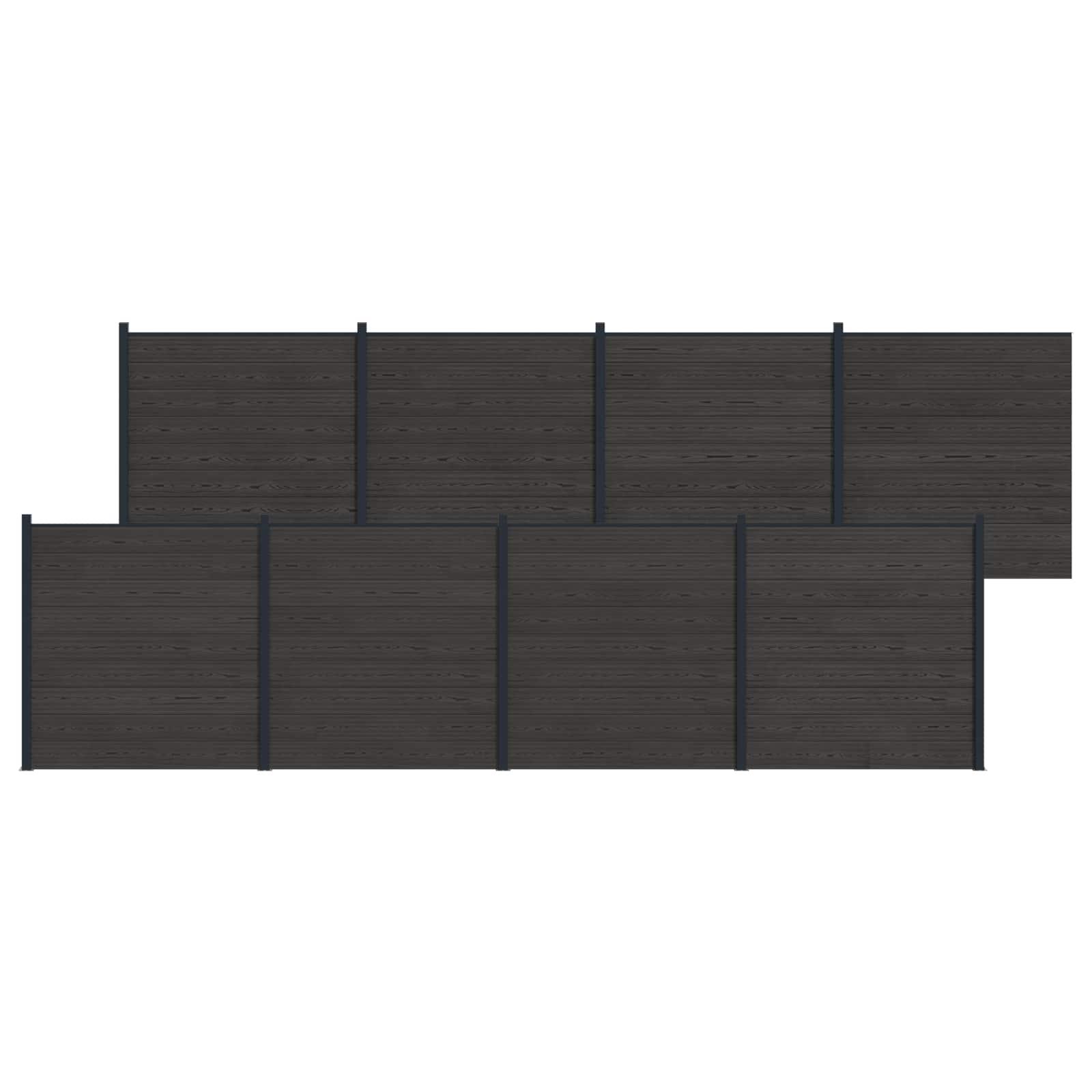 Hegnspanel 8 stk WPC og Aluminium Sort