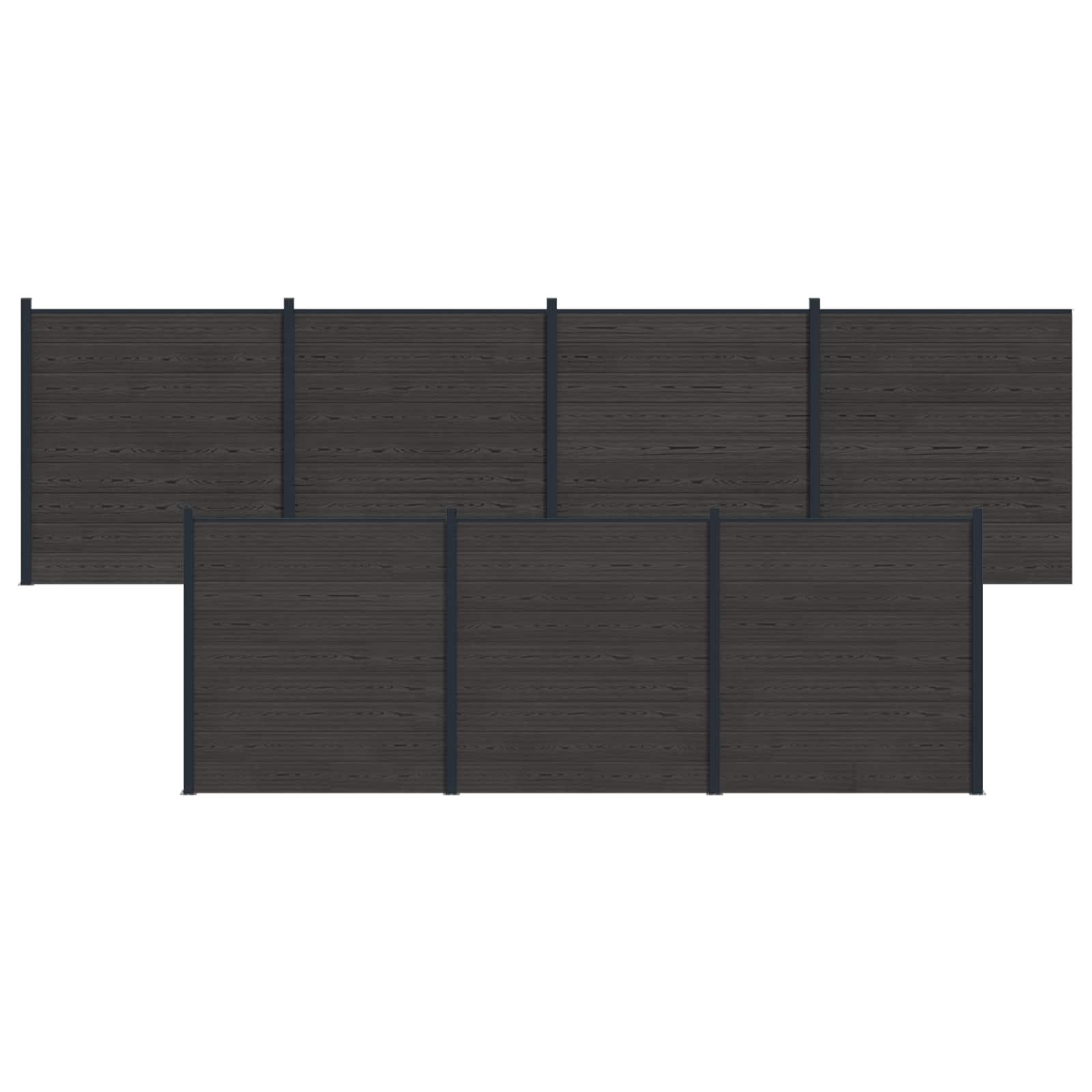 Hegnspanel 7 stk WPC og Aluminium Sort
