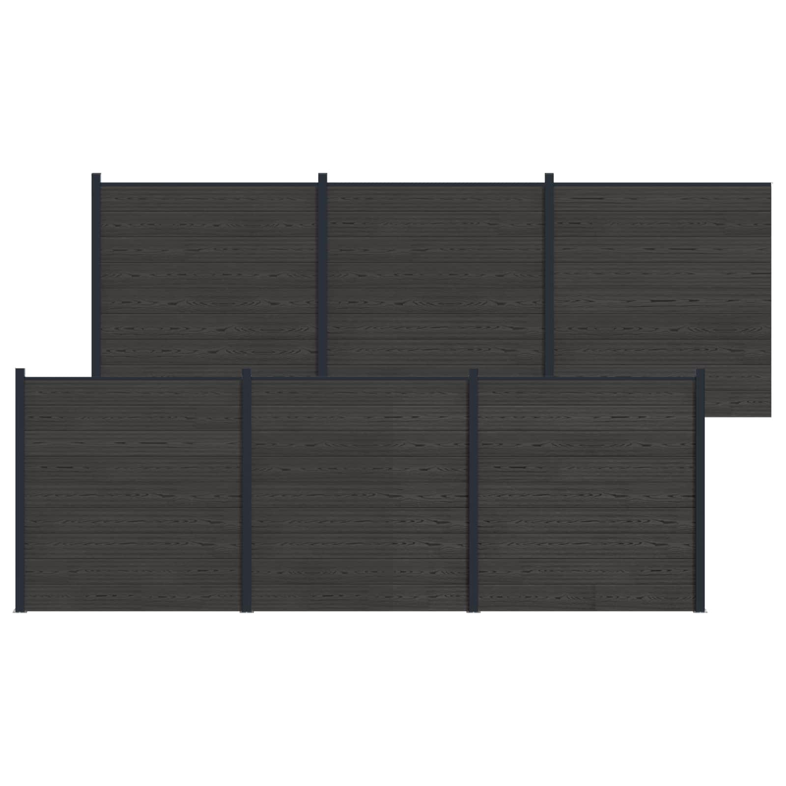 Hegnspanel 6 stk WPC og Aluminium Sort