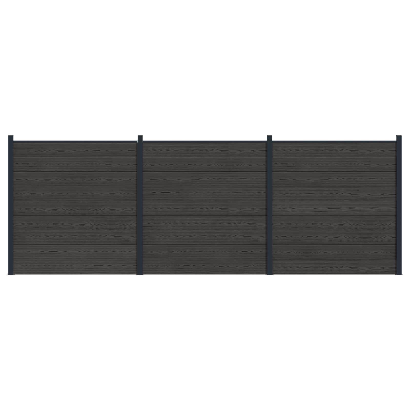 Hegnspanel 3 stk WPC og Aluminium Sort
